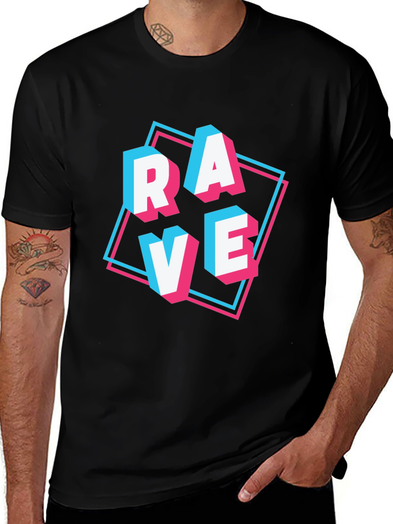 Variant 27 of Rave Graphic Tee - Black Cotton Blend T-Shirt