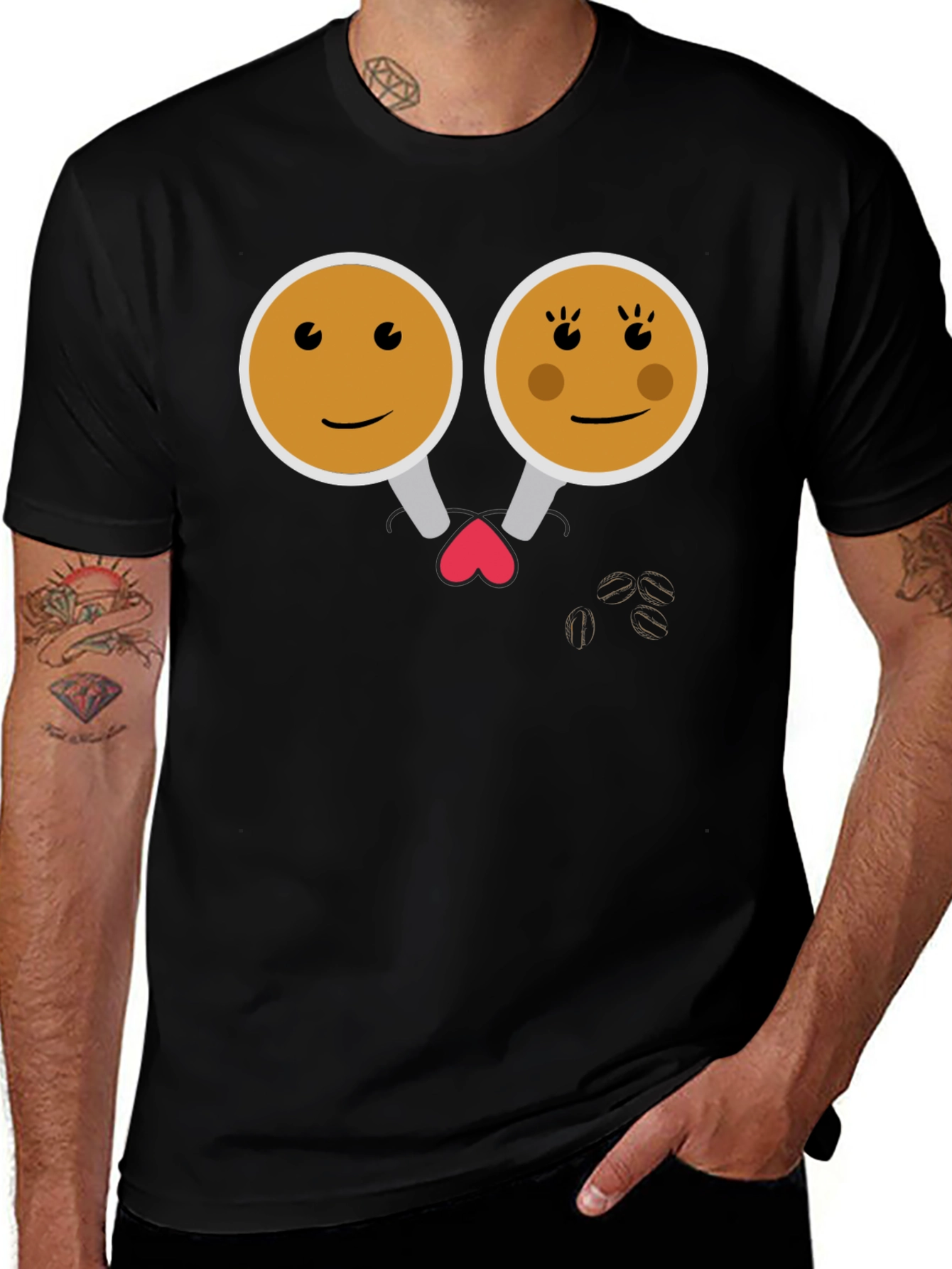 Variant 29 of Cute Coffee Couple Graphic Tee - Black