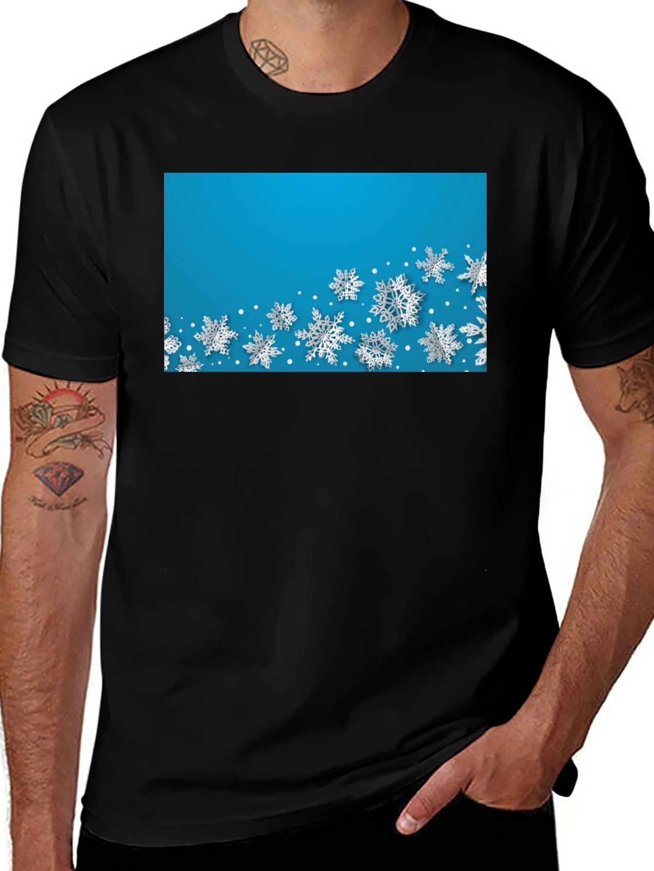 Variant 5 of Snowflake Print Crew Neck Tee