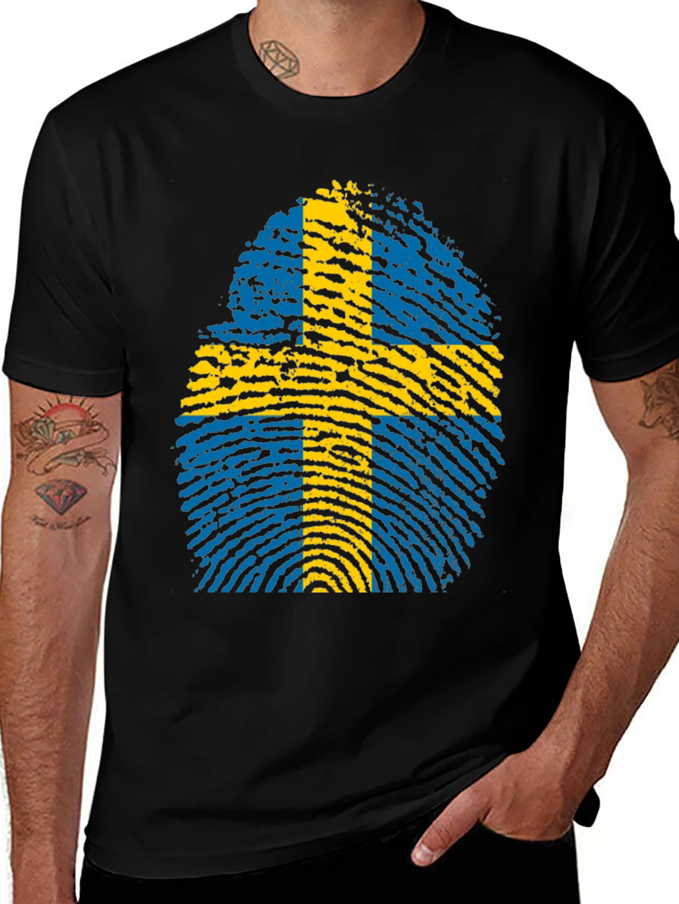 Sweden Flag Fingerprint T-Shirt