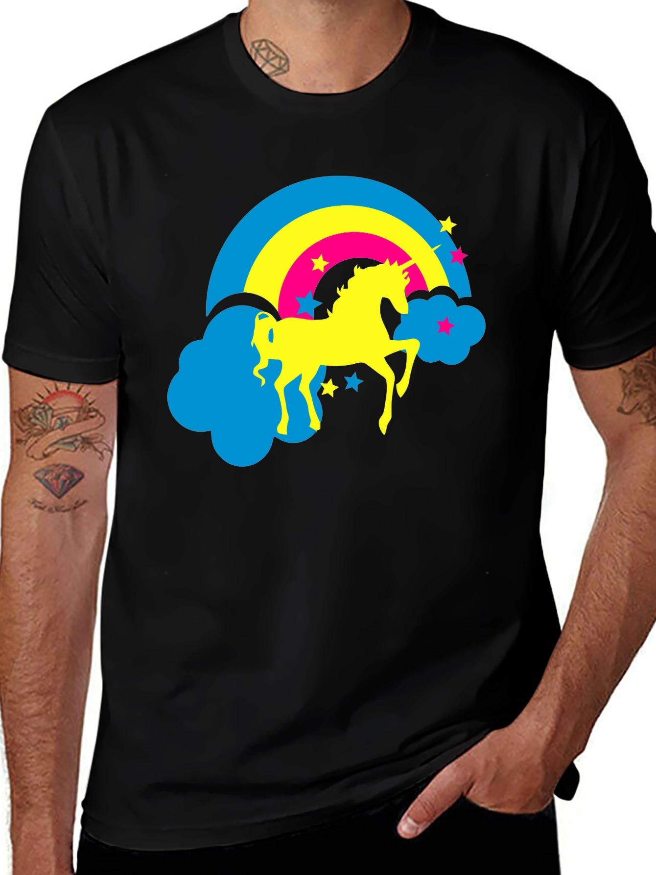 Variant 8 of Unicorn Rainbow Graphic Tee - Black