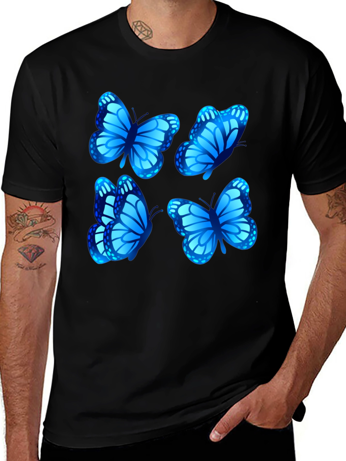 Variant 9 of Butterfly Graphic Tee - Stylish Men's Black T-Shirt