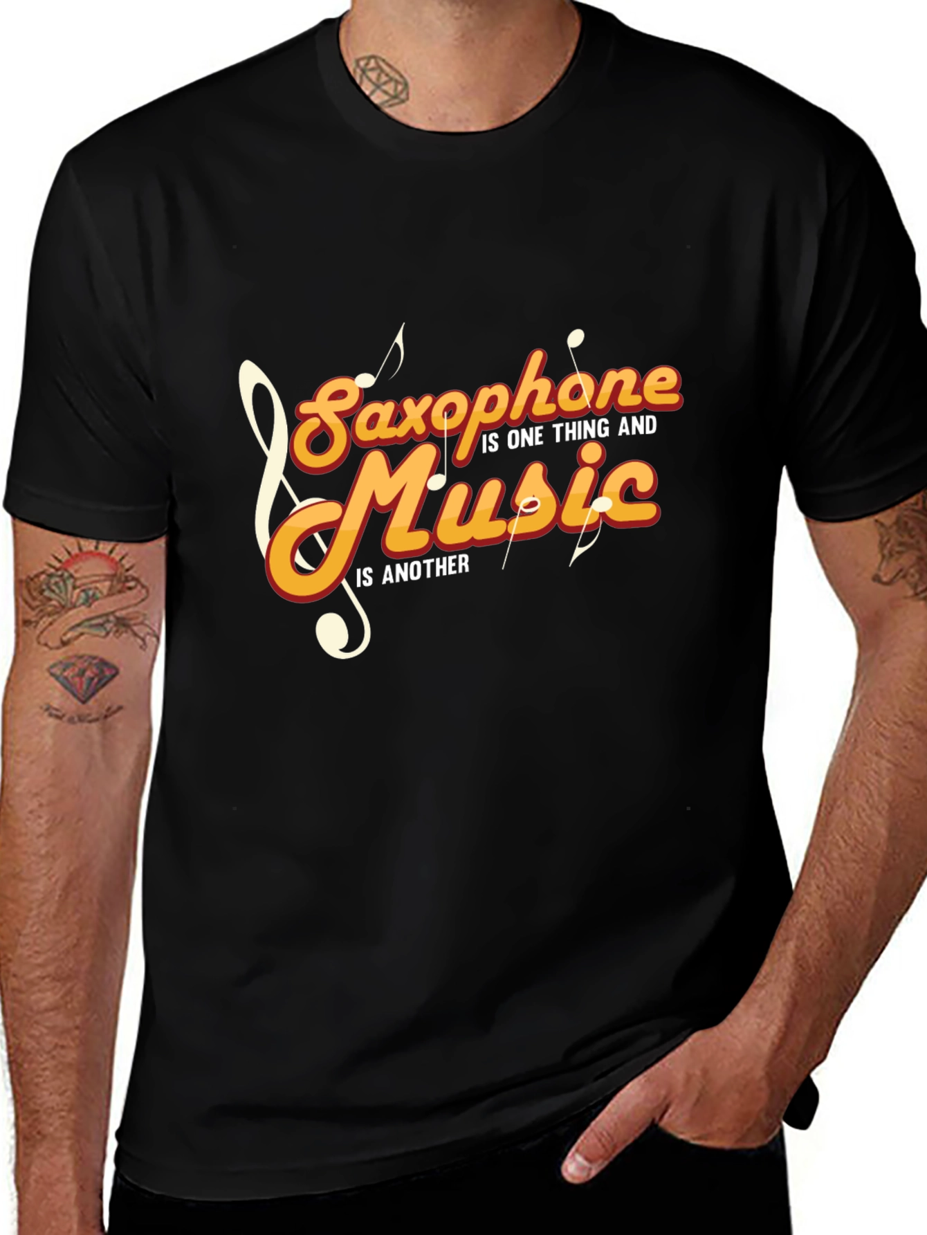 Variant 27 of Saxophone and Music Graphic T-Shirt - Stylish Black Tee