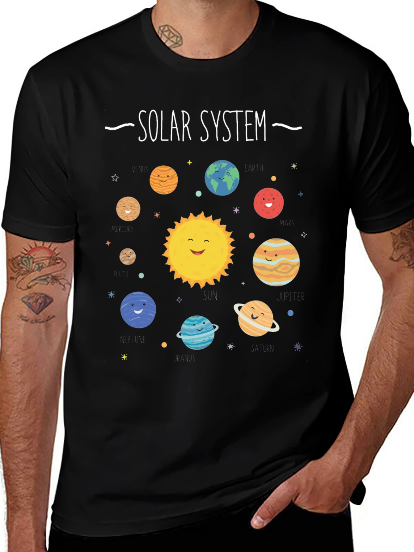 Variant 2 of Solar System Graphic Print Black T-Shirt