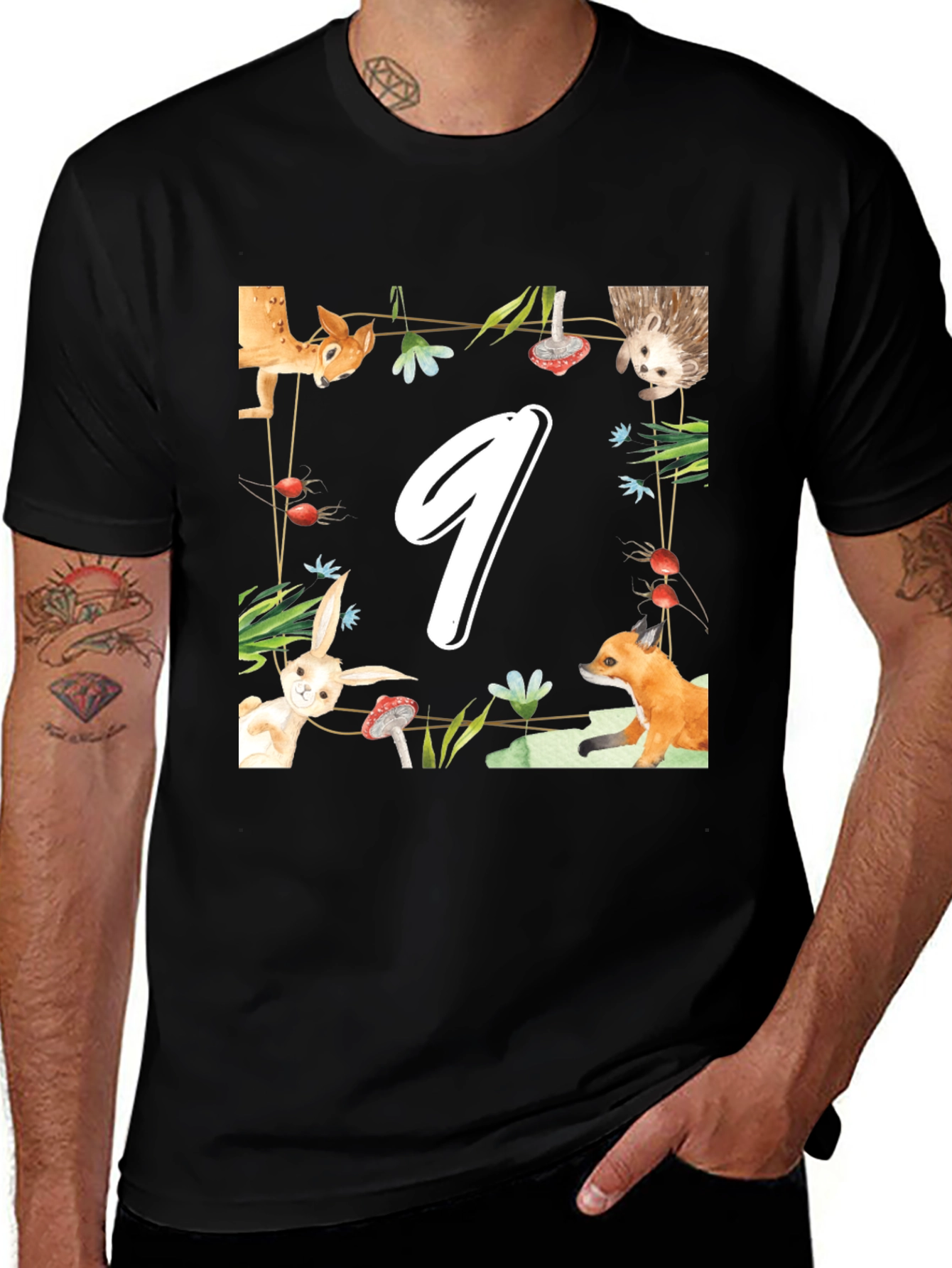 Variant 20 of Cute Woodland Animals Number 9 Birthday Shirt