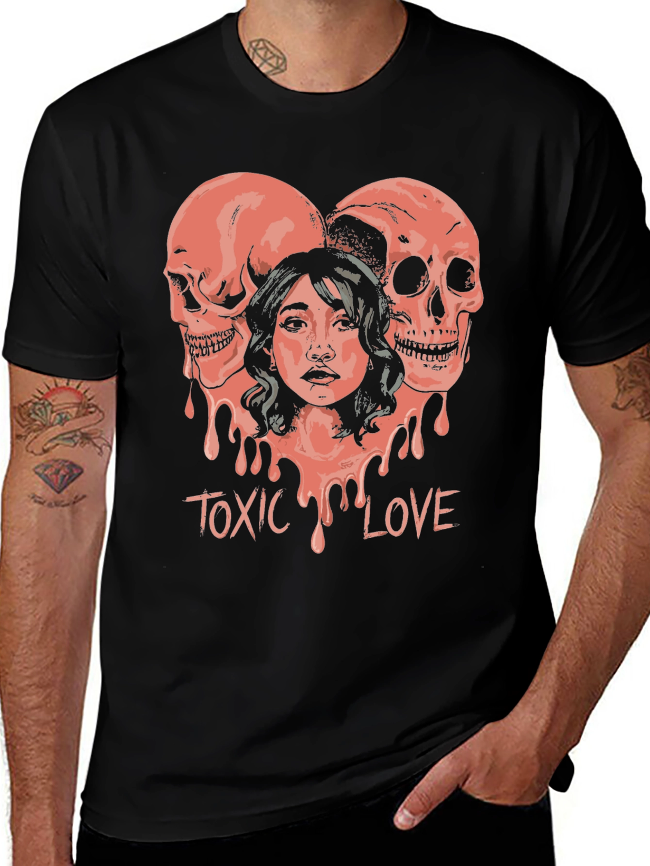 Toxic Love Graphic Tee - Skull Heart Design