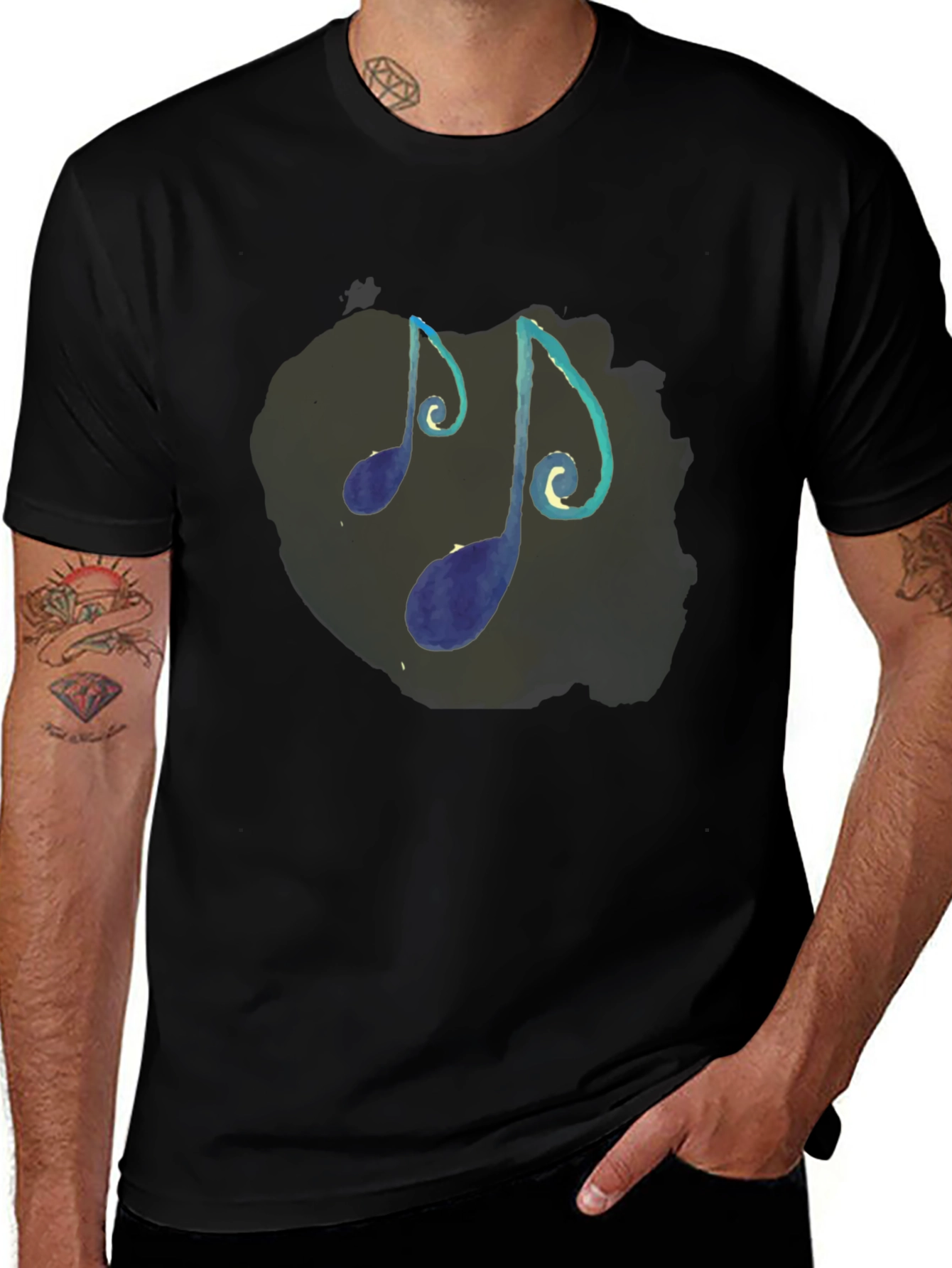 Variant 8 of Musical Notes T-Shirt - Black Crew Neck