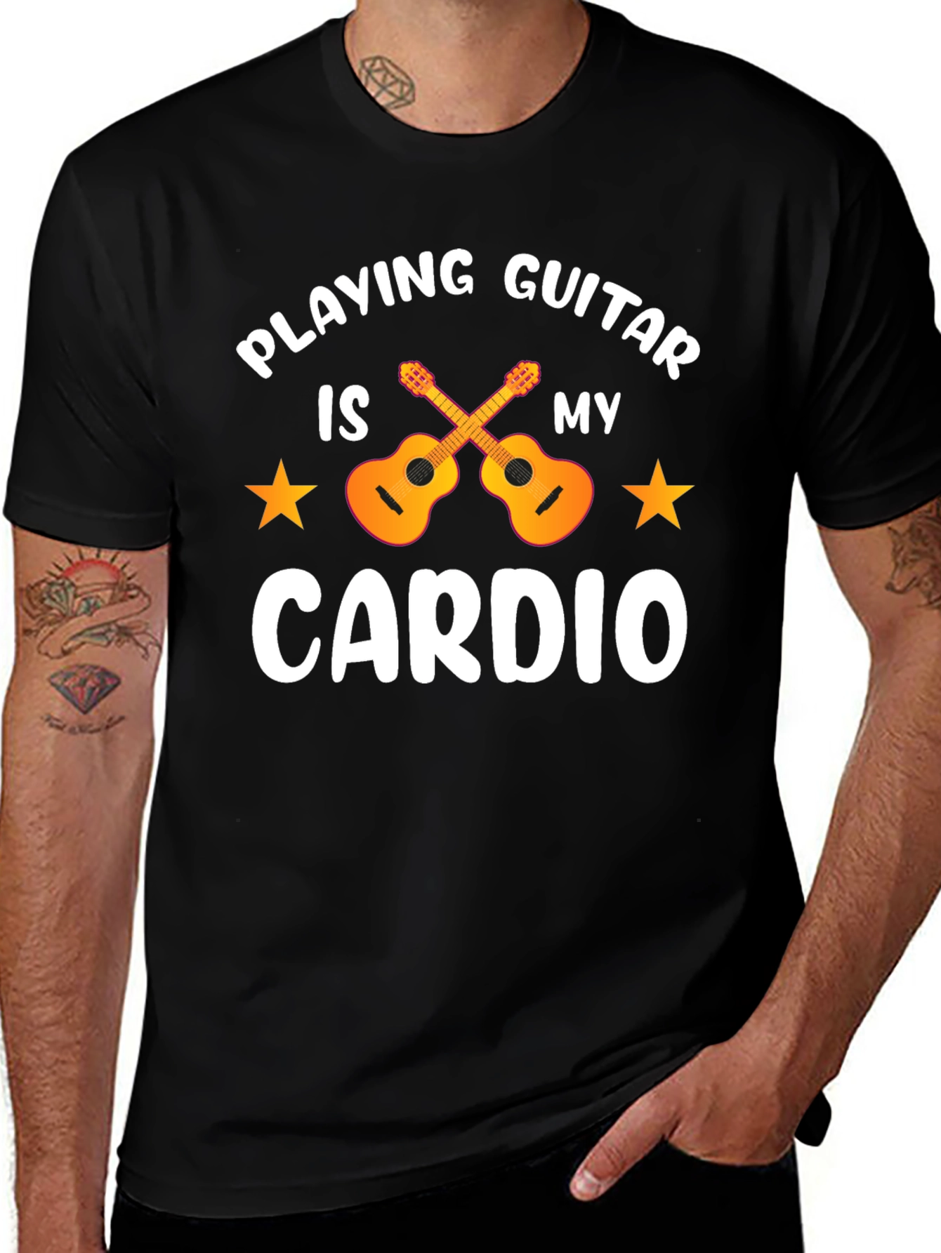 Black Guitar Cardio T-Shirt: Musician's Workout Tee main image