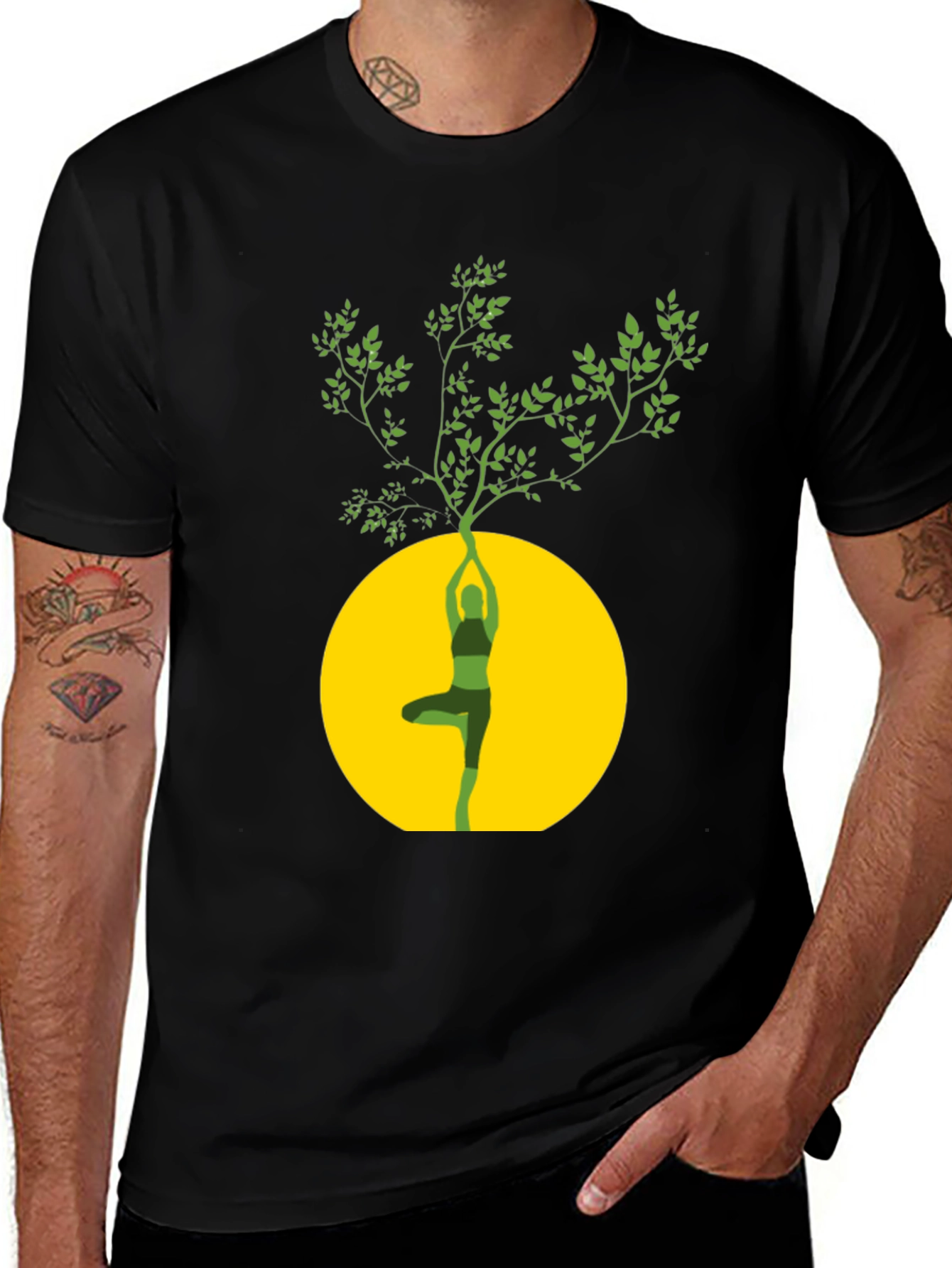 Variant 24 of Yoga Tree Graphic Black T-Shirt