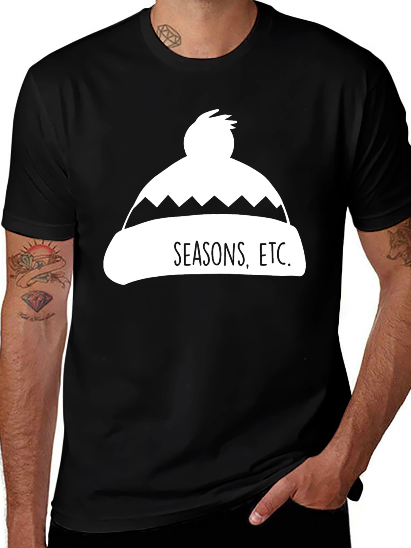 Variant 9 of Seasons, Etc. Winter Hat Graphic Tee - Black Cotton Blend