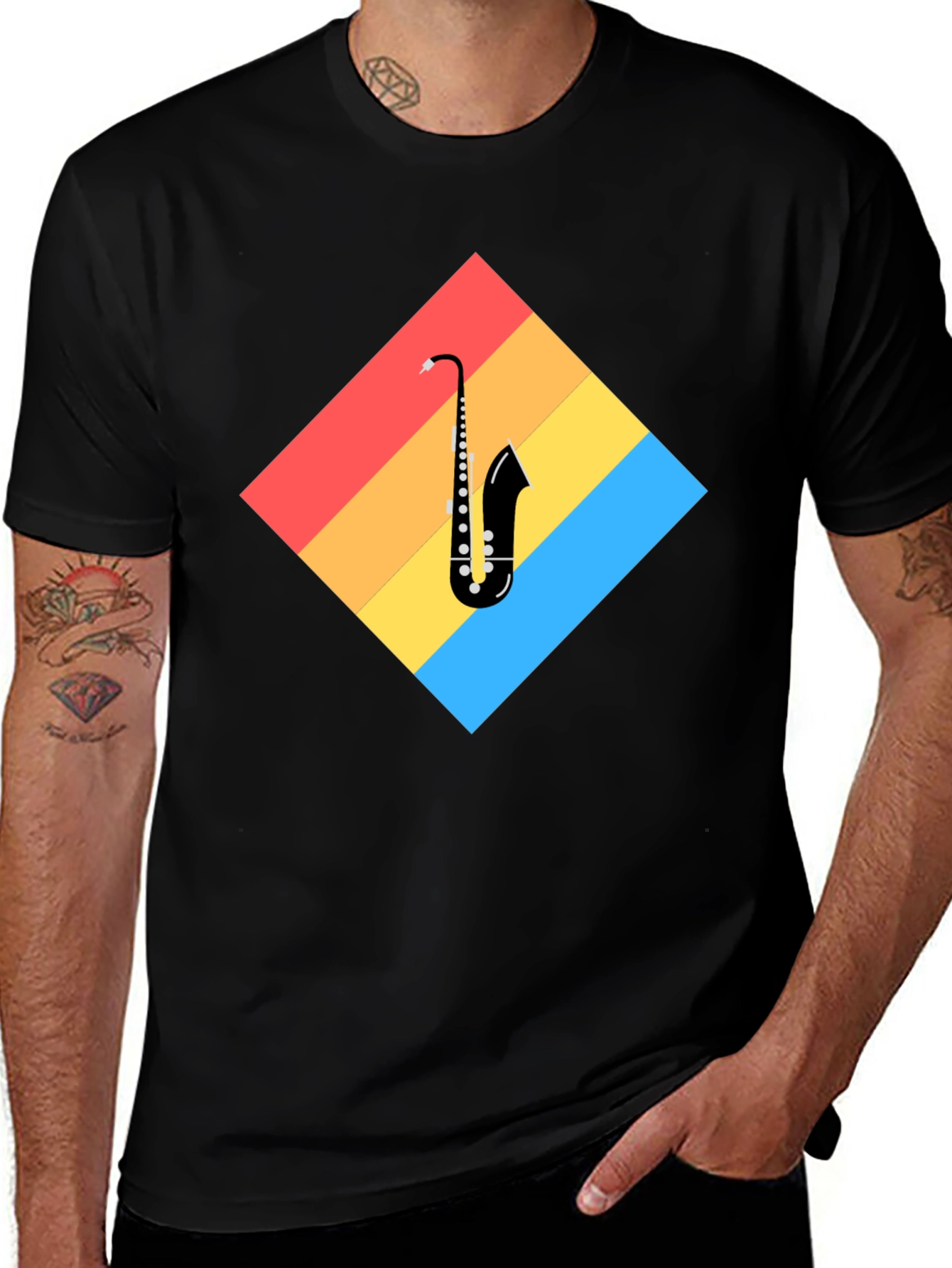 Variant 27 of Saxophone Retro Graphic T-Shirt - Black