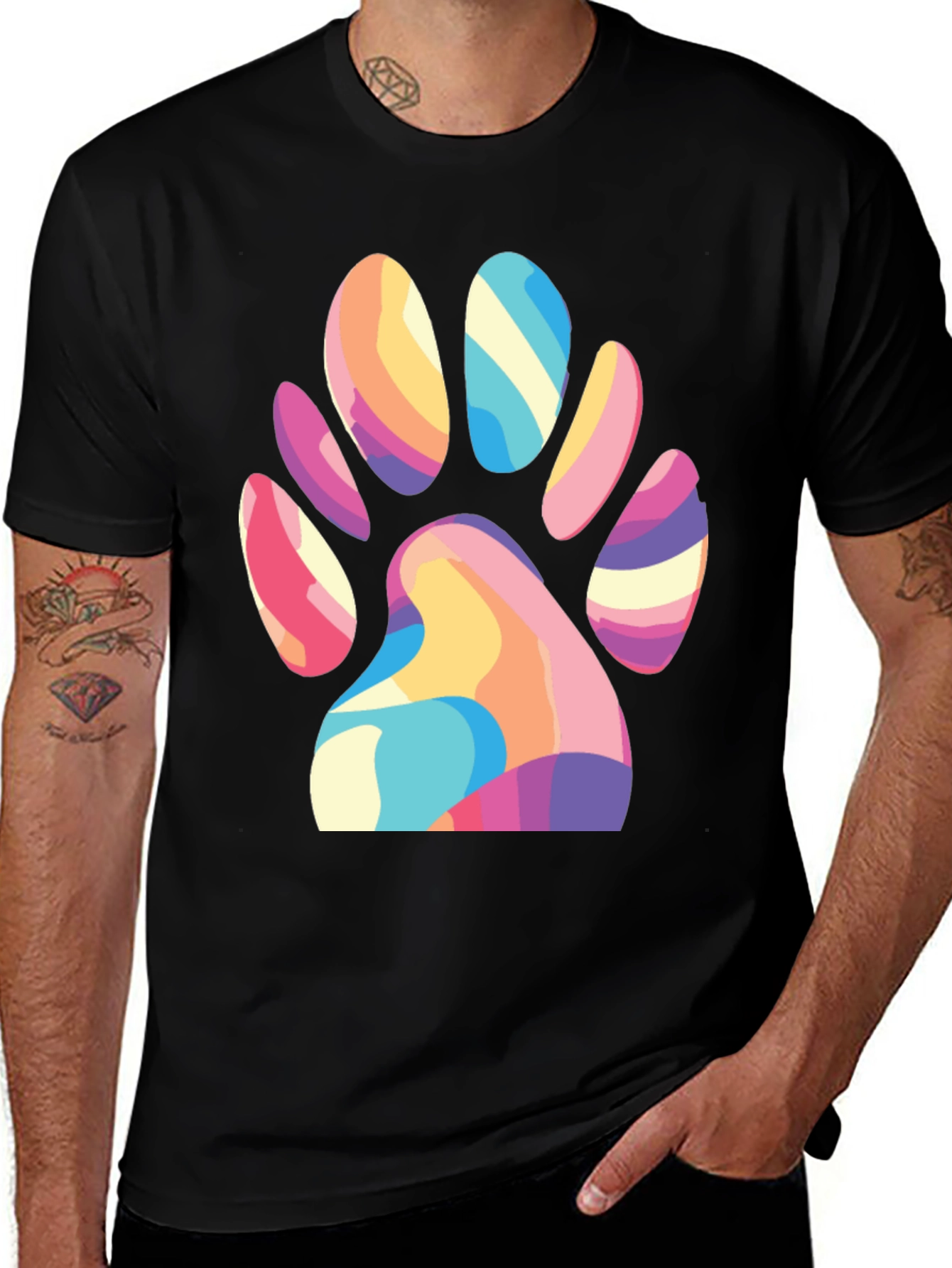 Variant 26 of Colorful Paw Print Tee - Stylish Animal Lover Shirt