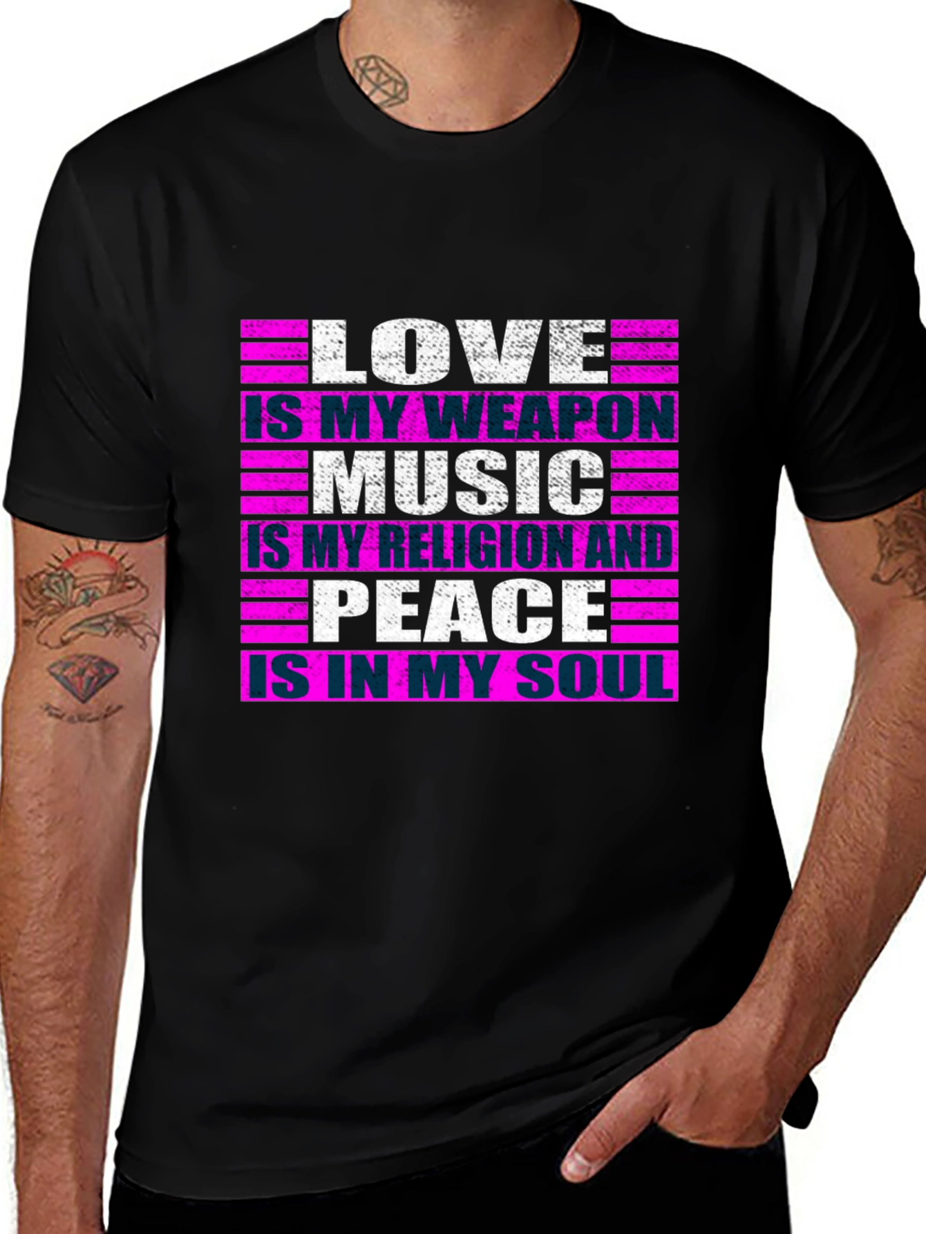 Variant 26 of Love Music Peace Graphic Tee - Men's Black T-Shirt