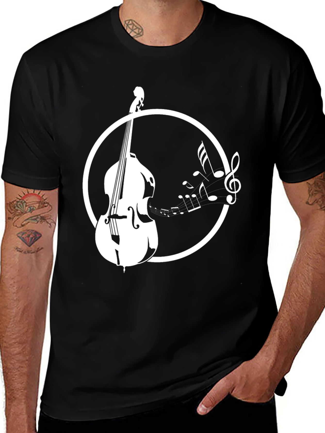 Variant 26 of Bass & Music Notes Graphic Tee - Cool Musician T-Shirt