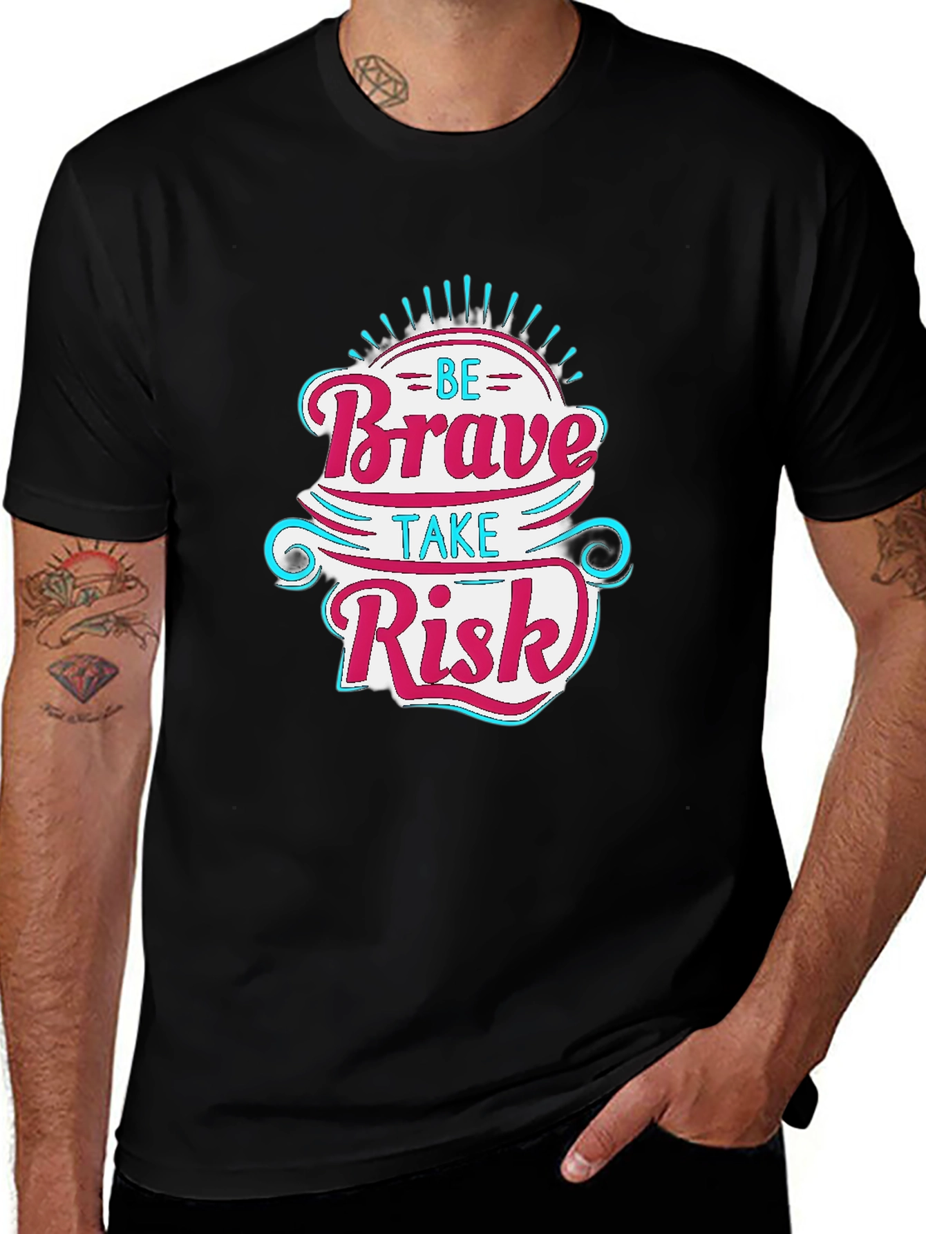Variant 11 of Be Brave Take Risk Graphic Black T-Shirt