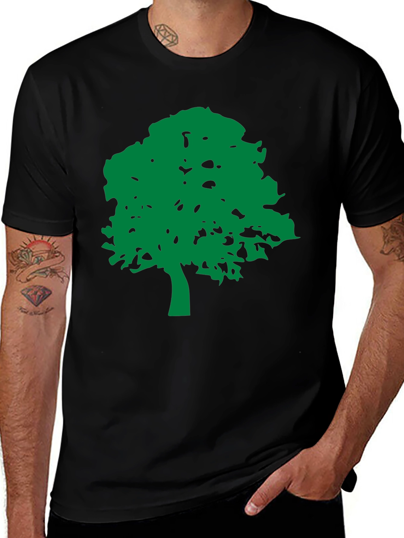 Variant 27 of Green Tree Graphic Black T-Shirt - Nature Lover's Tee