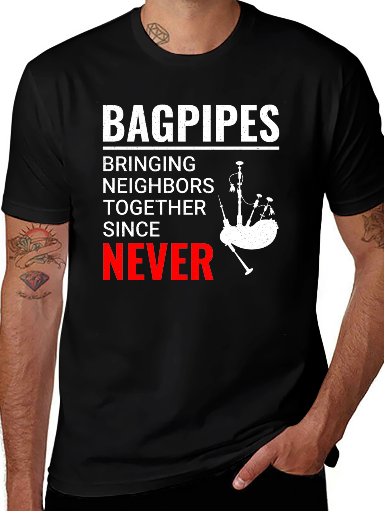 Variant 23 of Bagpipes Never T-Shirt: Funny Scottish Music Tee