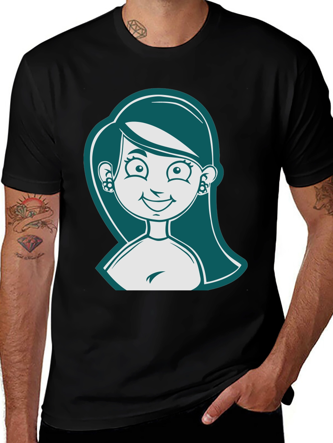 Variant 14 of Cartoon Woman Graphic Tee - Black