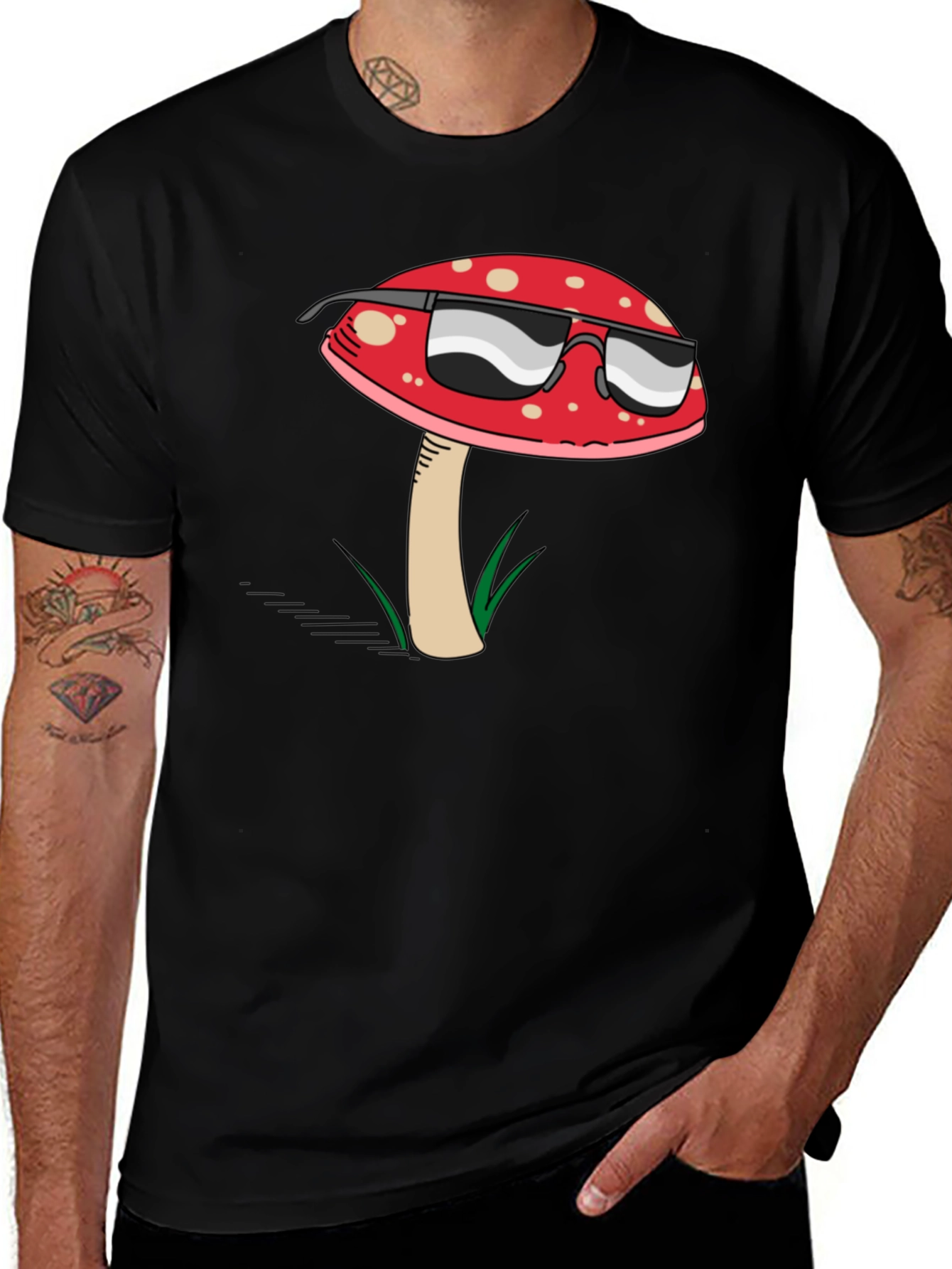 Variant 28 of Cool Mushroom Graphic T-Shirt - Black Cotton Tee