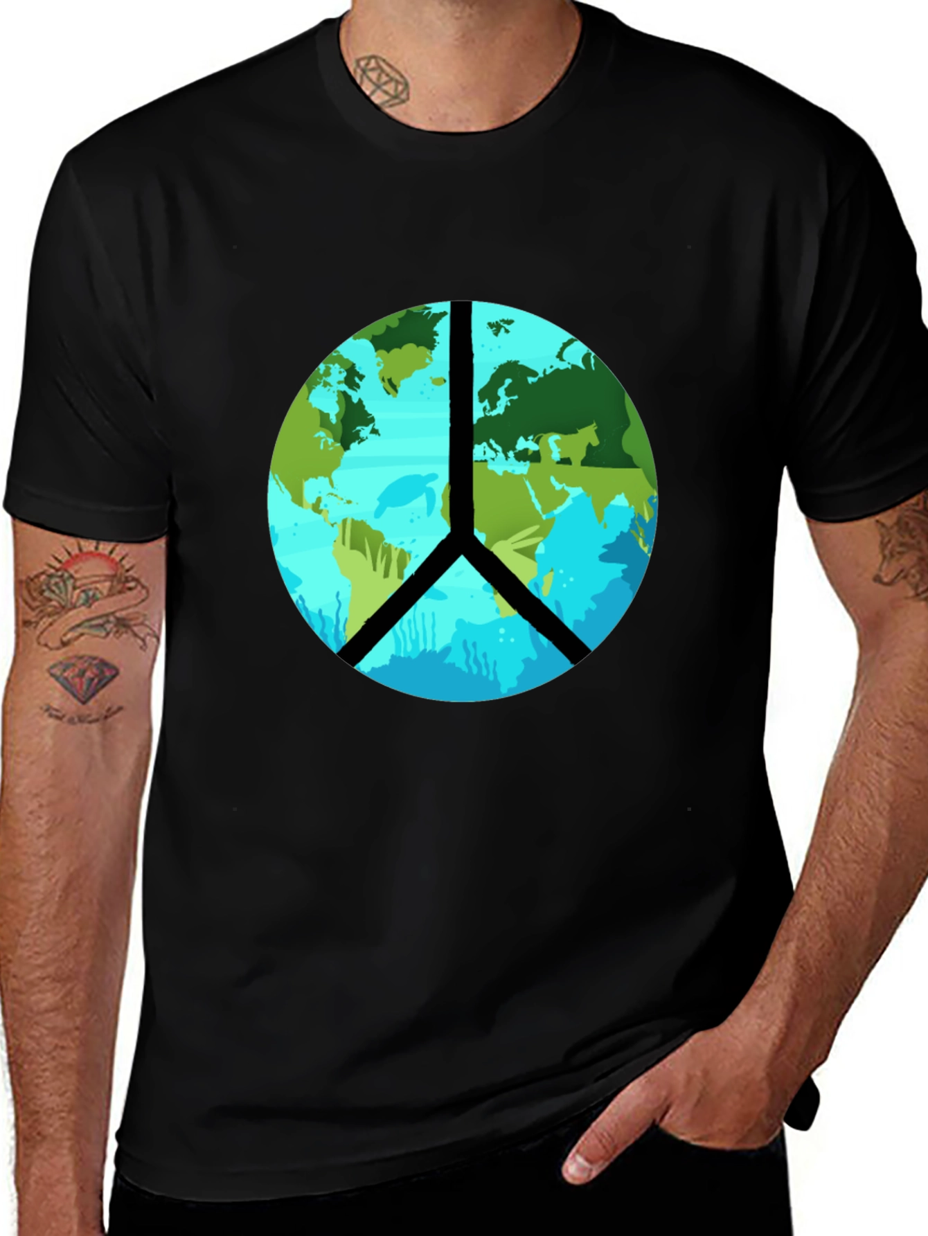 Black Earth Peace Sign Graphic Tee - Black T-Shirt main image