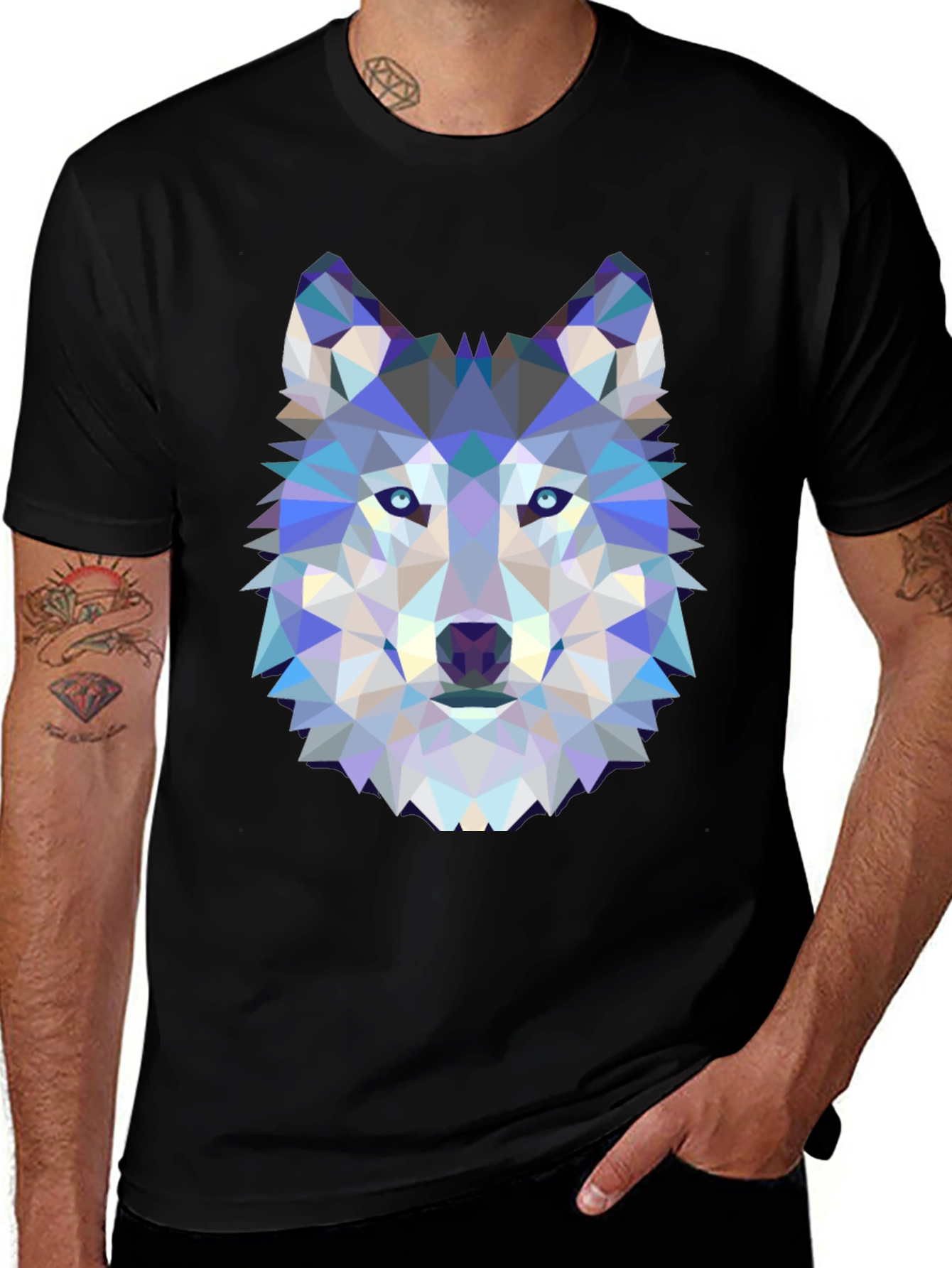 Variant 11 of Geometric Wolf Graphic Tee - Men's Black T-Shirt