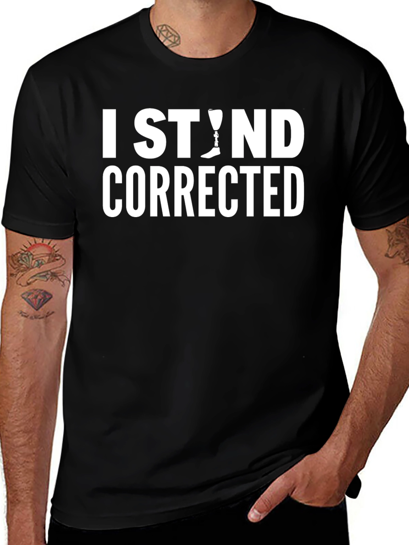 Variant 10 of I Stand Corrected Prosthetic Leg Humor T-Shirt
