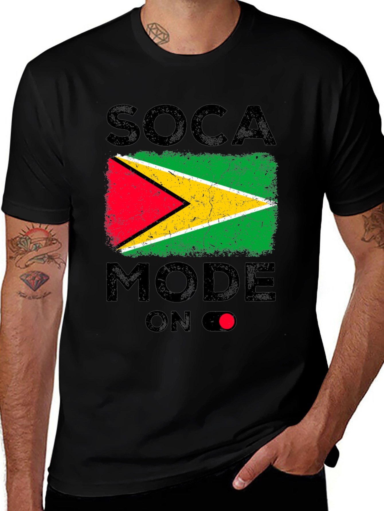 Variant 10 of Soca Mode On T-Shirt - Guyana Flag Design