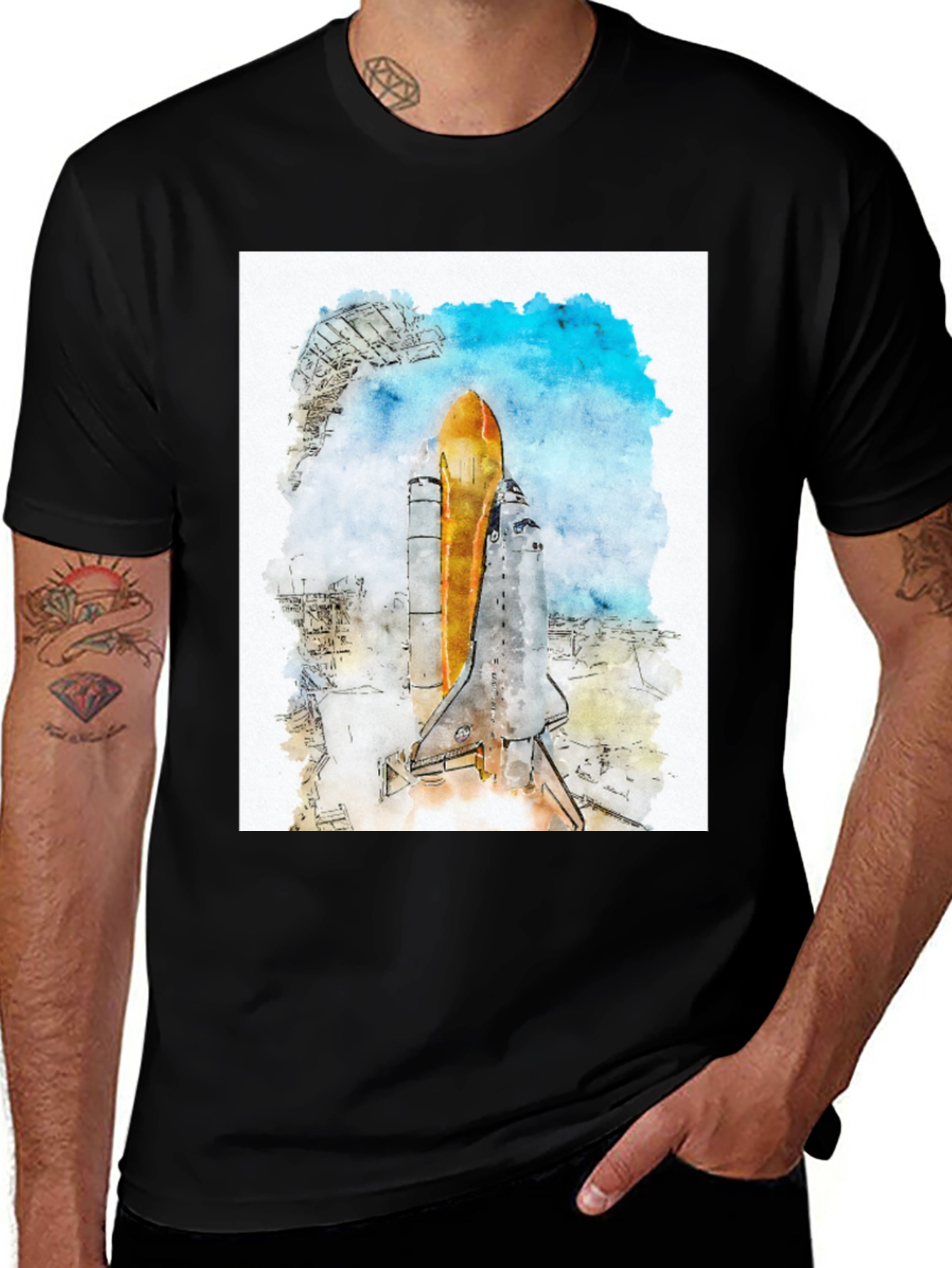 Variant 10 of Watercolor Space Shuttle Launch Graphic Tee