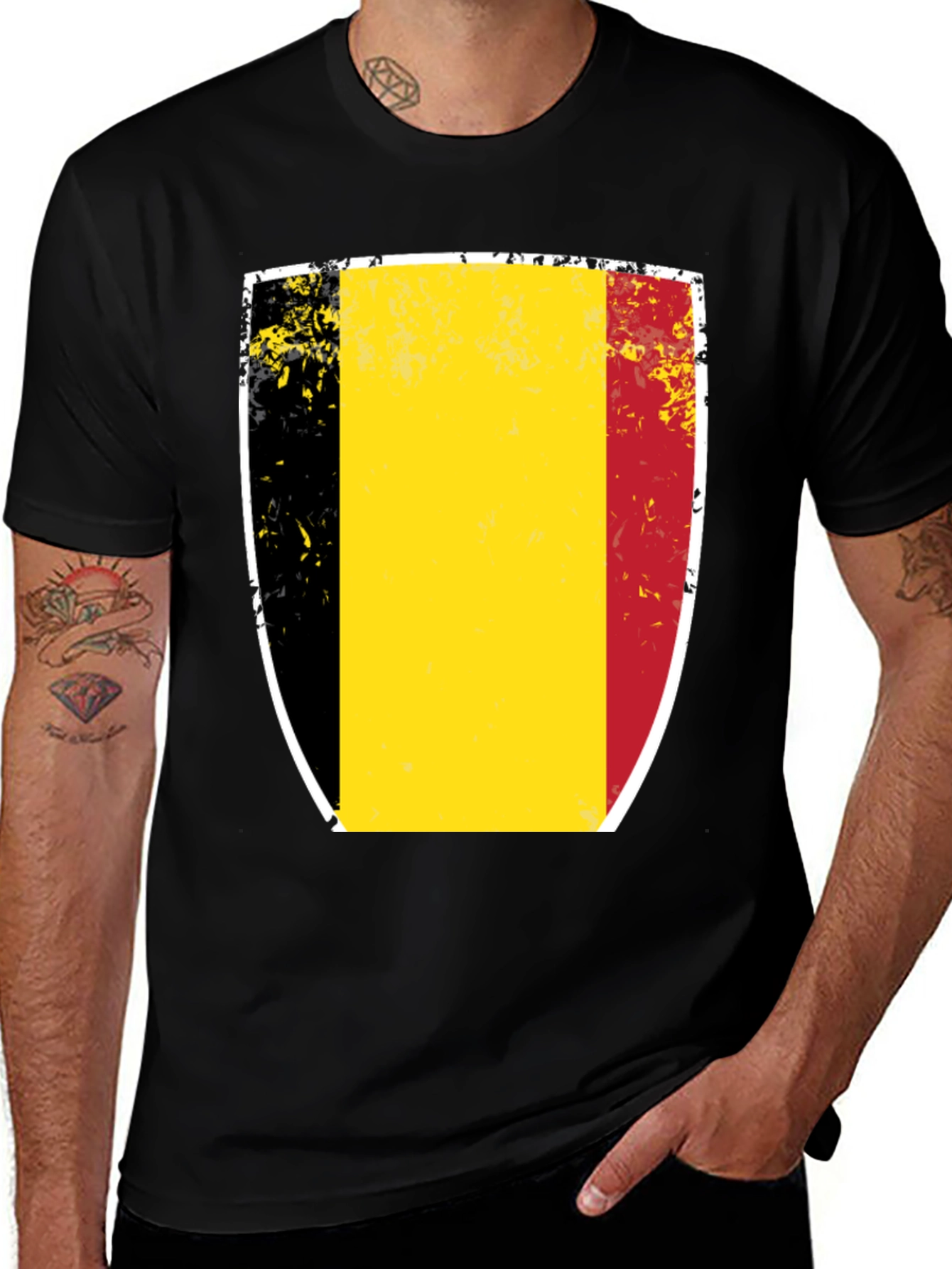 Variant 5 of Belgium Flag T-Shirt - Distressed Shield Design