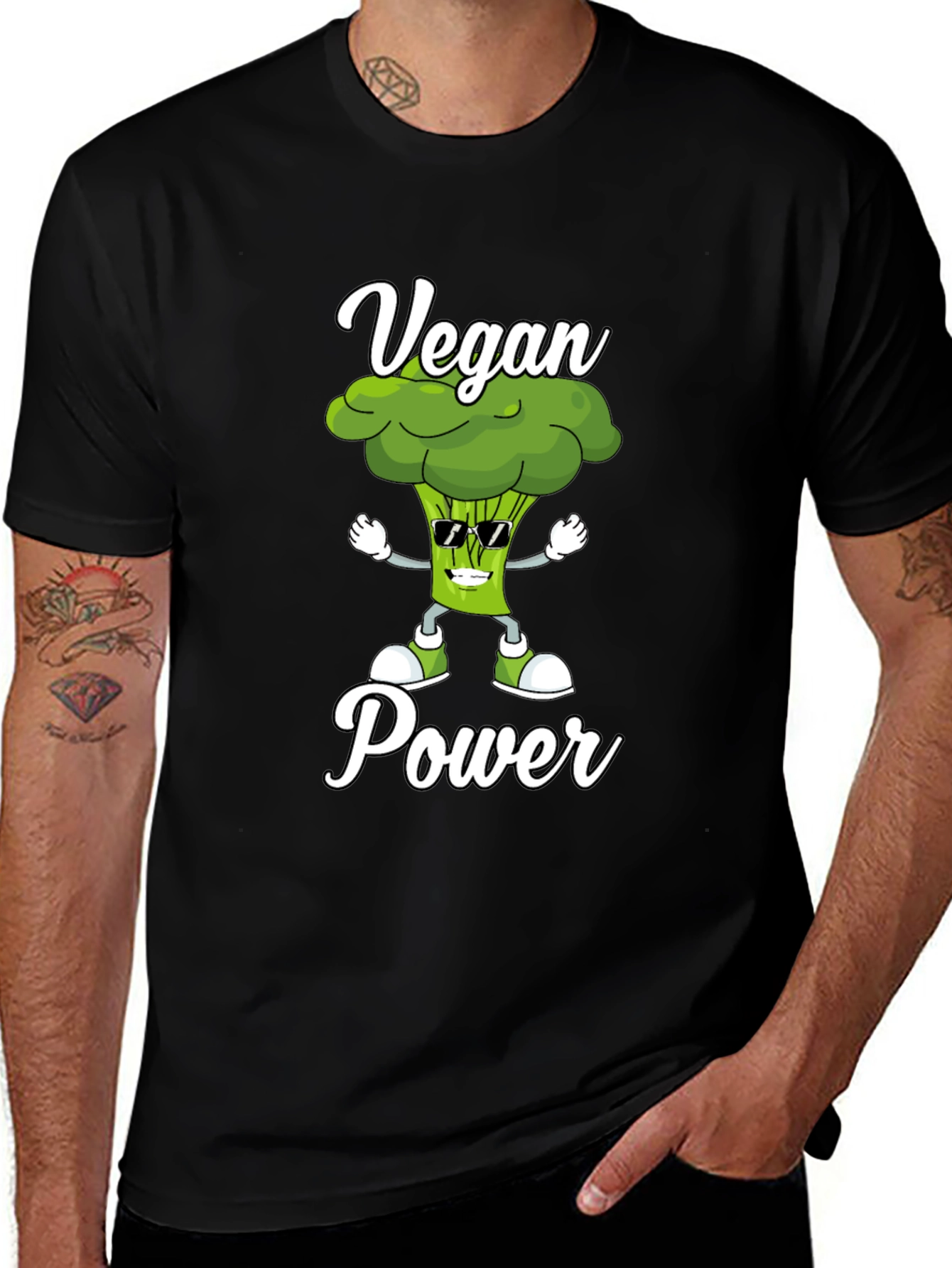 Variant 16 of Vegan Power T-Shirt - Broccoli Cartoon Design