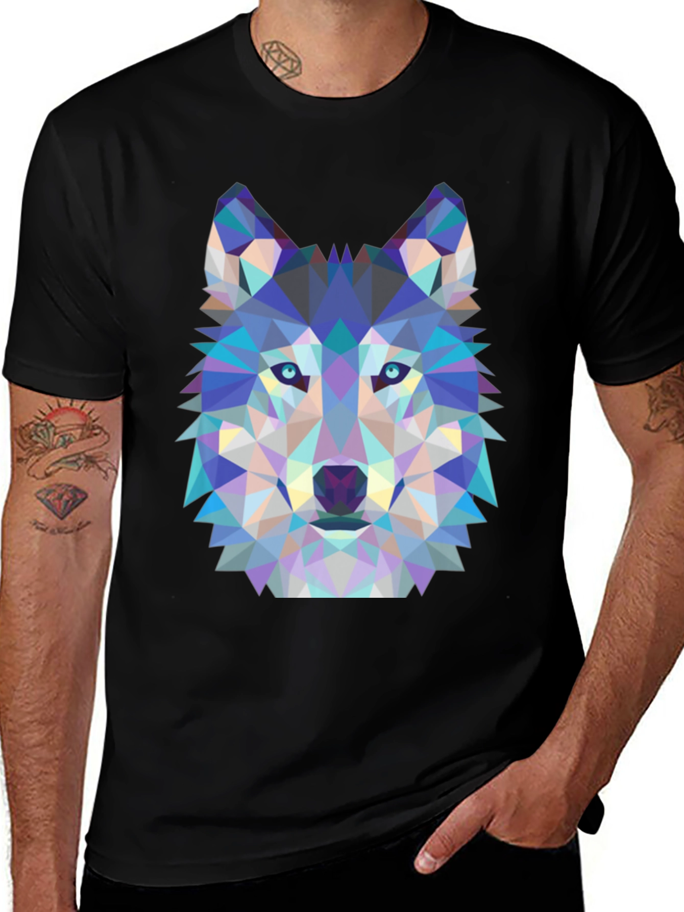 Variant 23 of Geometric Wolf Graphic Tee - Black