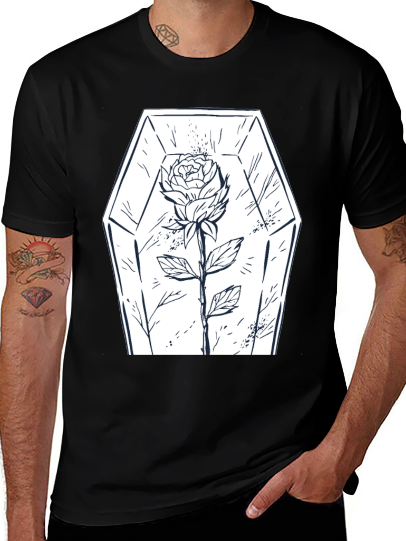 Variant 17 of Rose Coffin Graphic Tee - Goth Style