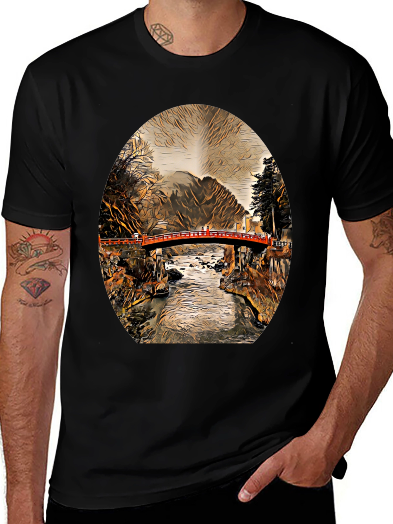 Variant 3 of Japanese Landscape Graphic Tee - Black