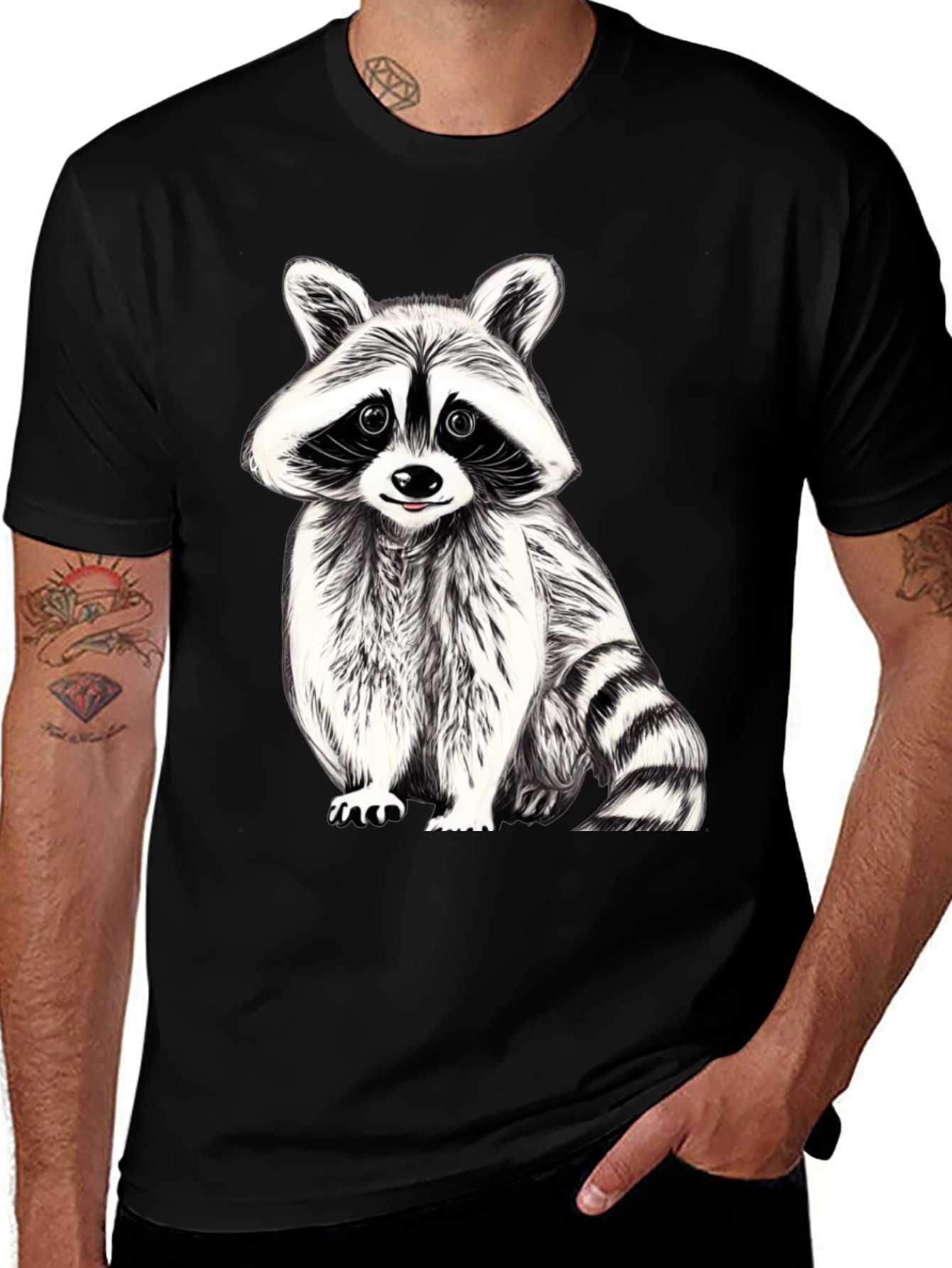 Variant 3 of Raccoon Graphic Tee - Black Cotton Comfort