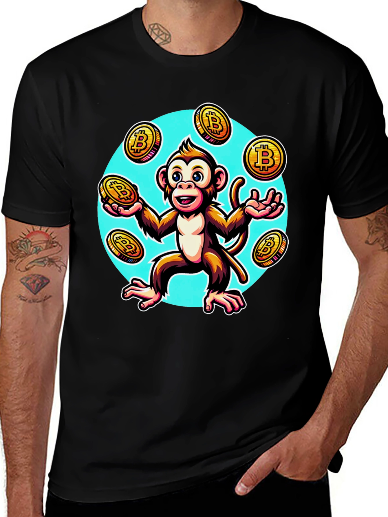Variant 29 of Monkey Juggling Bitcoin Graphic T-Shirt