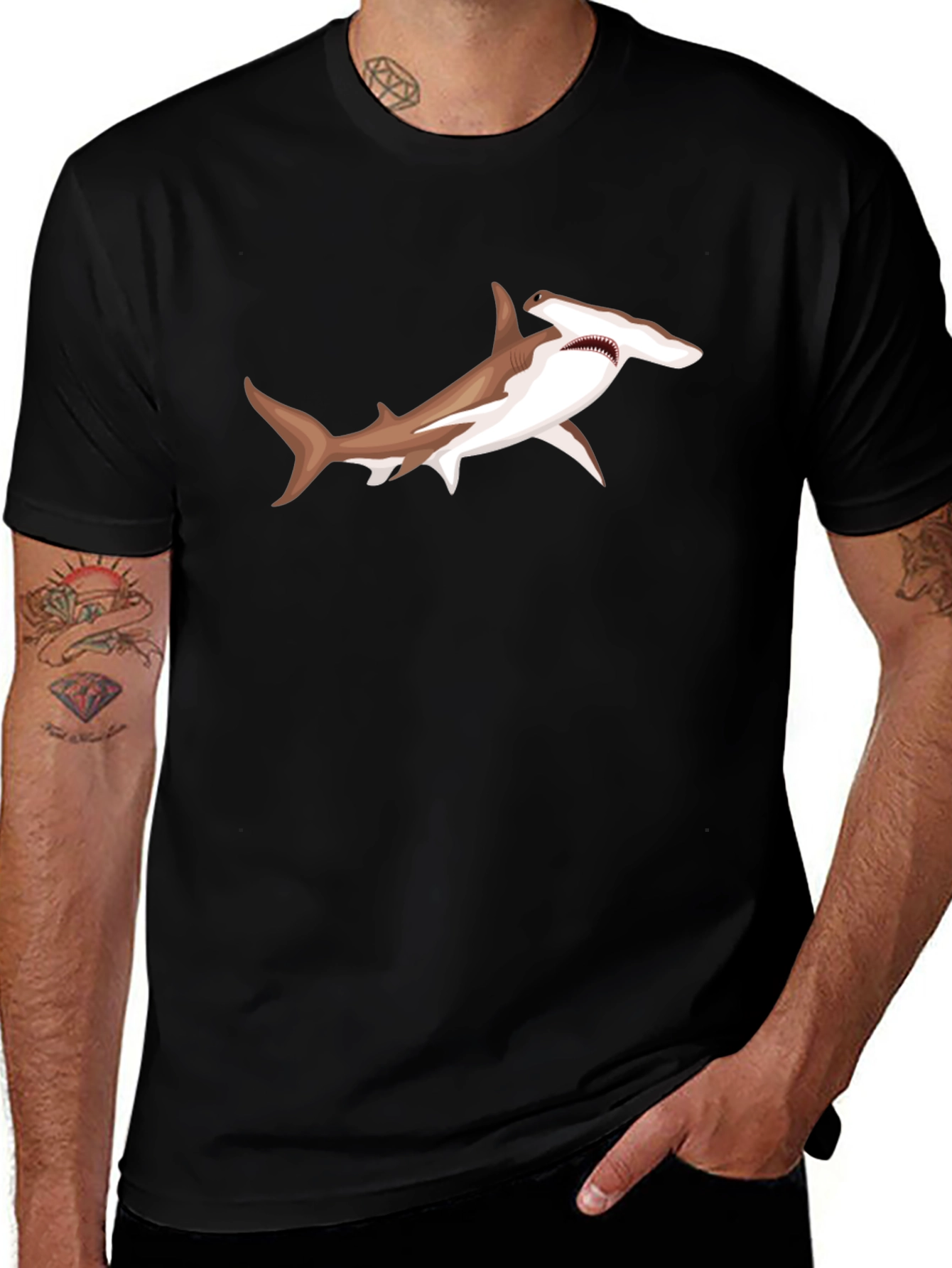 Variant 25 of Hammerhead Shark Graphic Tee - Men's Black T-Shirt