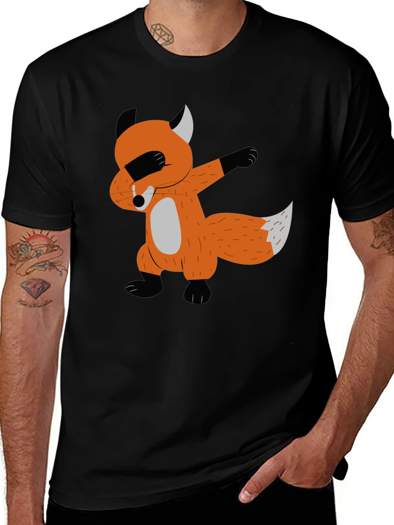 Variant 21 of Dabbing Fox Graphic Tee - Black Cotton T-Shirt