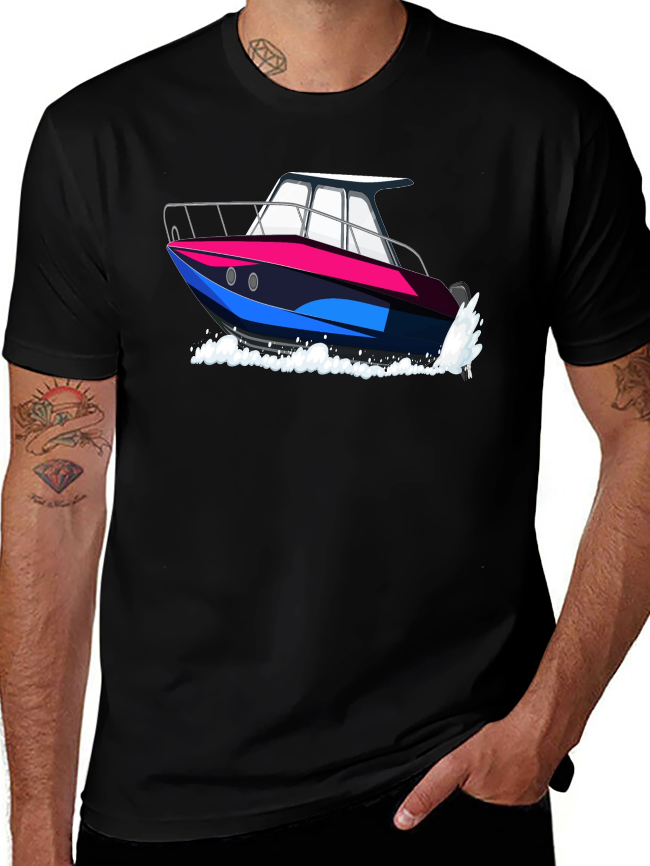 Variant 14 of Boat Graphic Black T-Shirt - Nautical Style