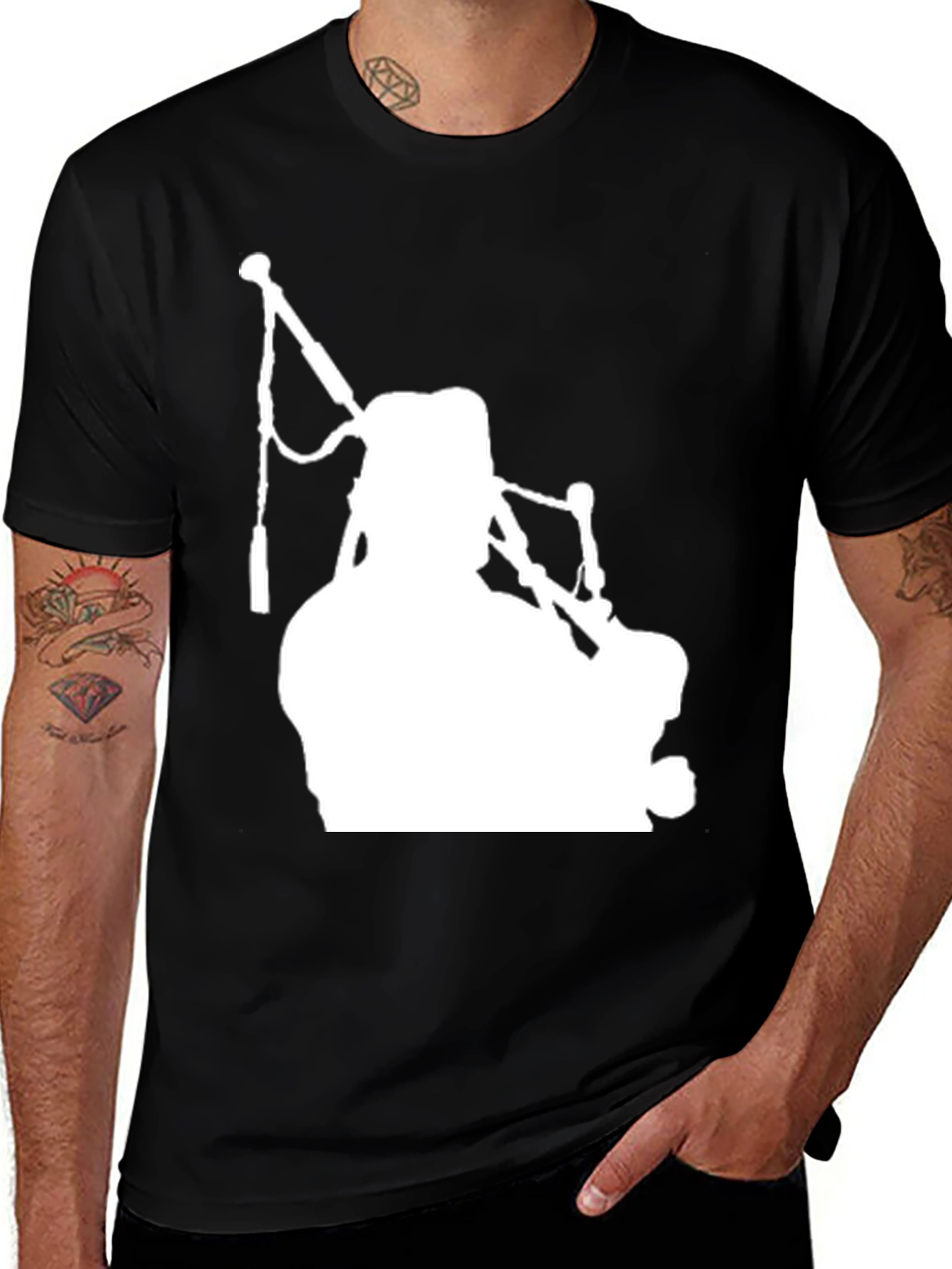 Variant 23 of Bagpiper Silhouette Graphic Tee - Black Cotton T-Shirt