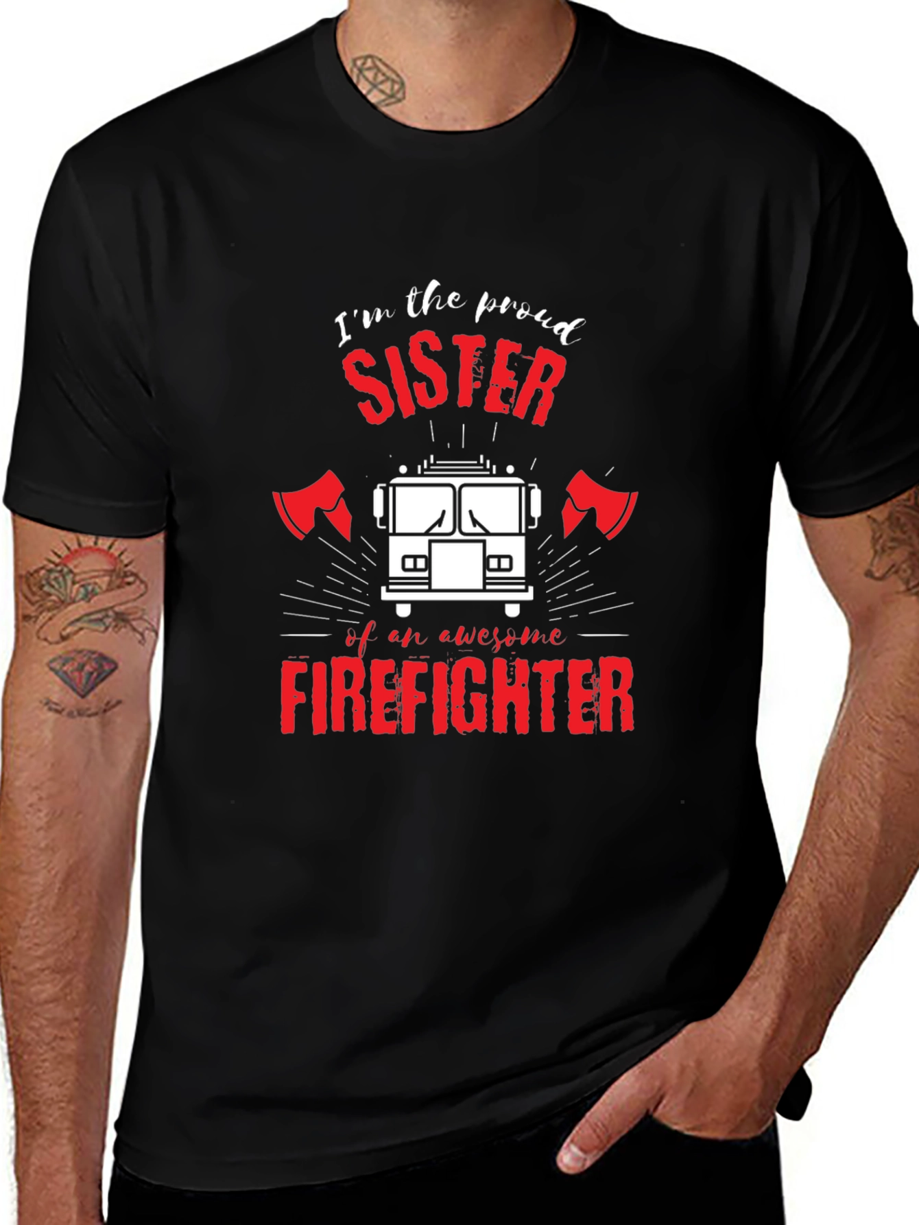 Variant 21 of Proud Firefighter Sister Black T-Shirt