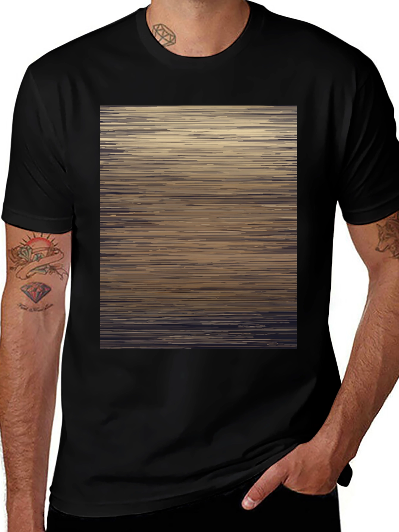 Black Abstract Stripes Black Tee main image