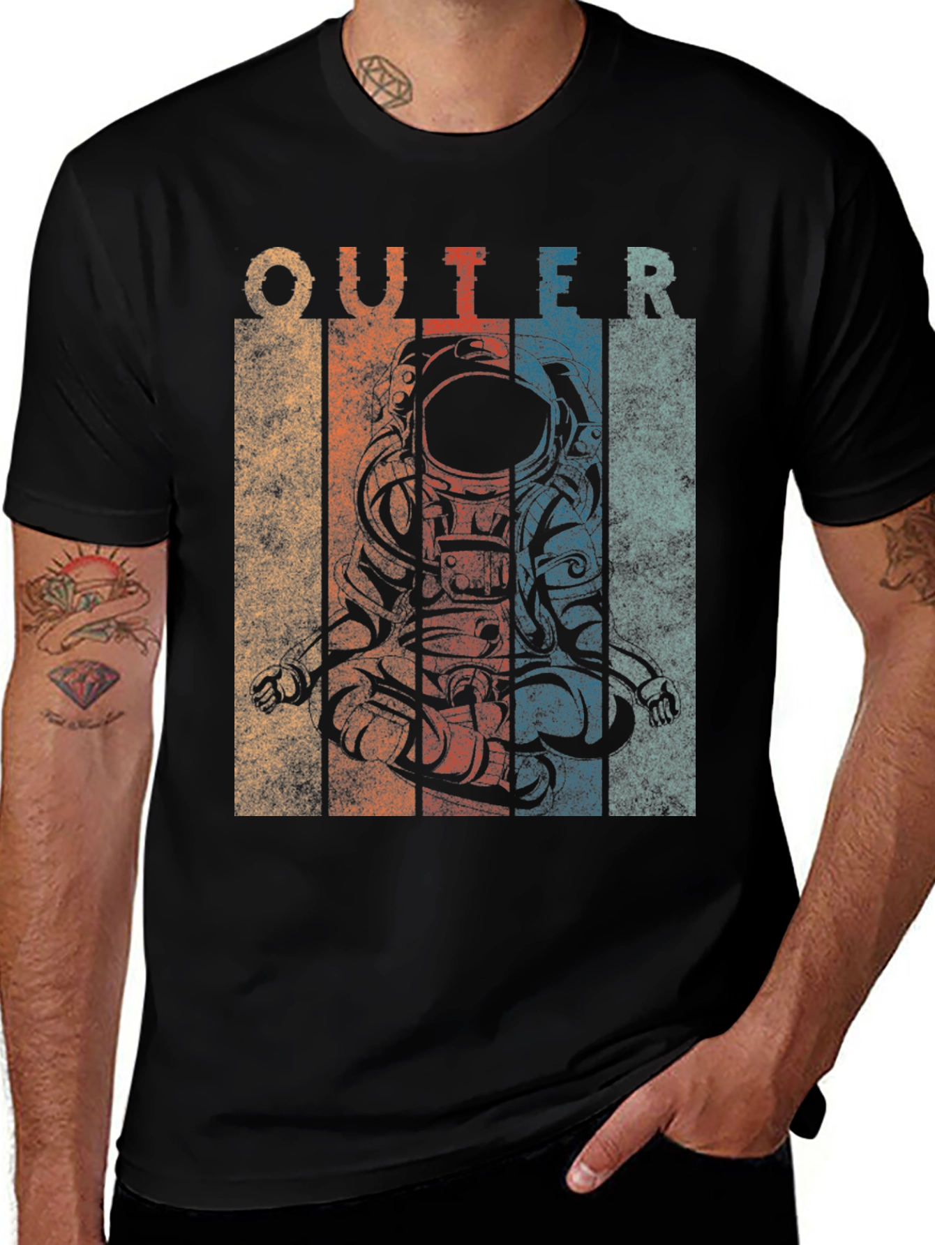Variant 2 of Retro Outer Space Astronaut Graphic T-Shirt