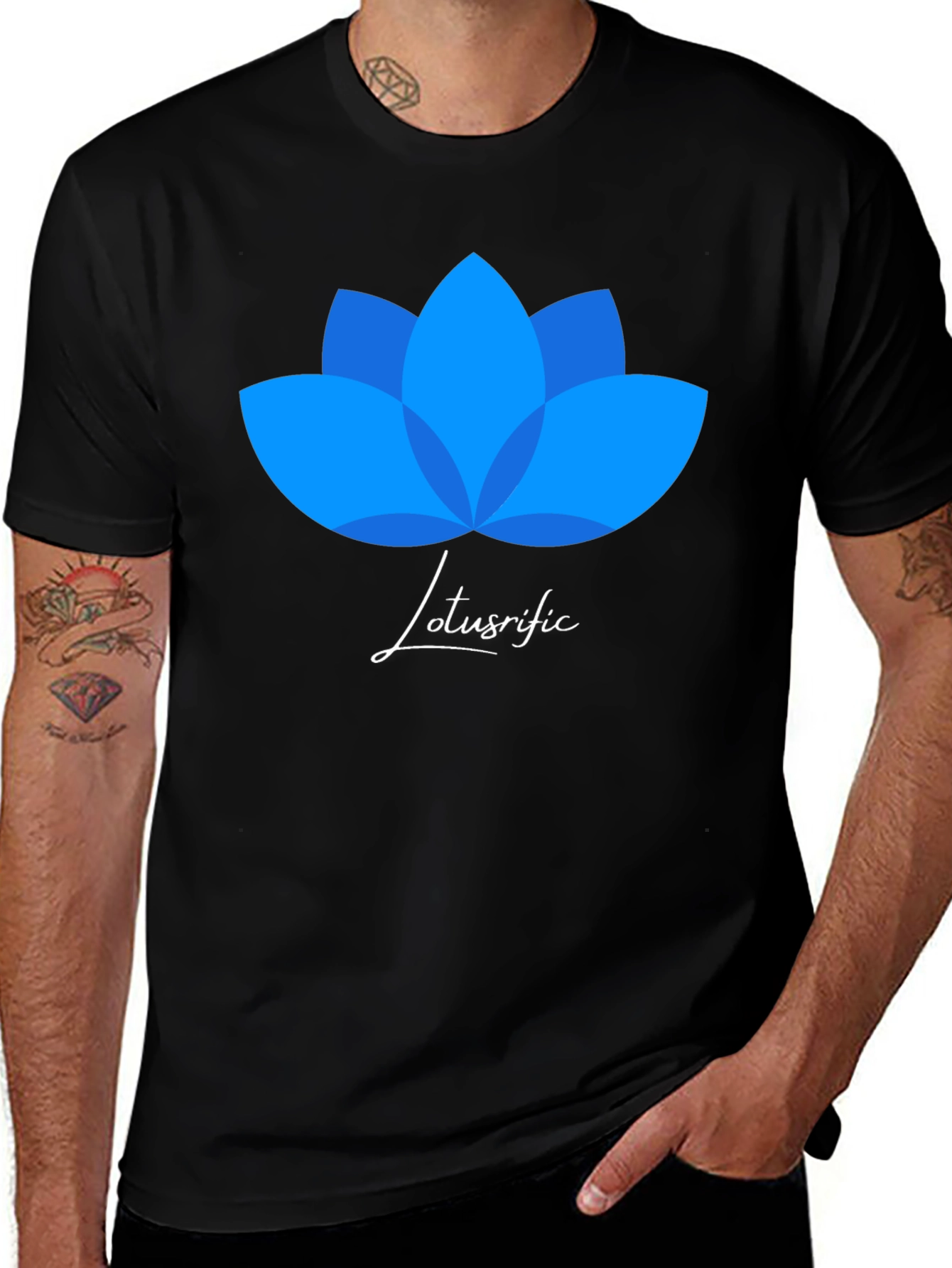 Variant 23 of Lotusrific Black T-Shirt - Blue Lotus Design