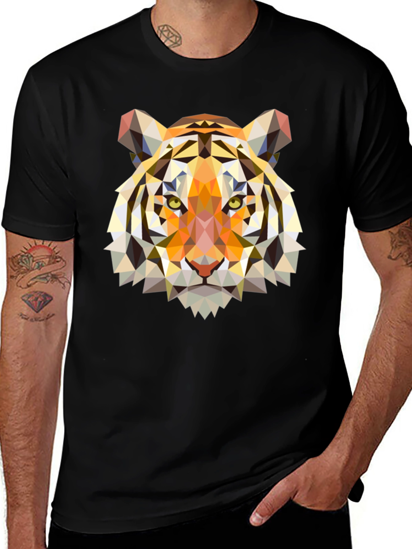Variant 10 of Geometric Tiger Print Black T-Shirt