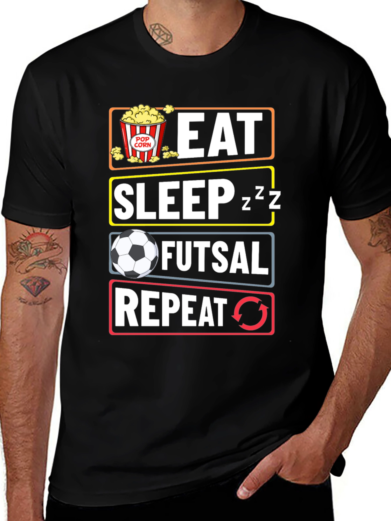 Variant 29 of Eat Sleep Futsal Repeat Black Graphic Tee