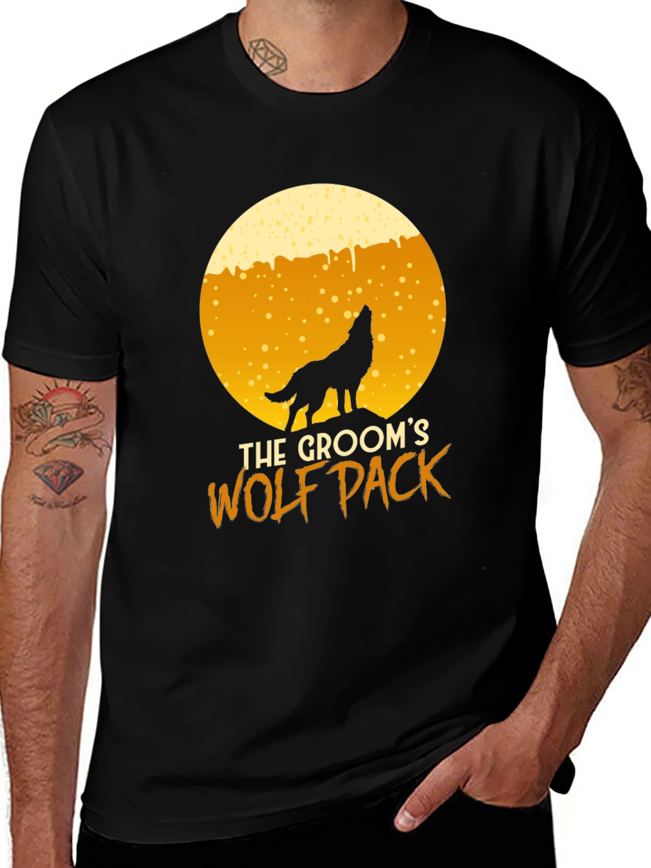 Groom's Wolf Pack T-Shirt - Black Crew Neck Tee
