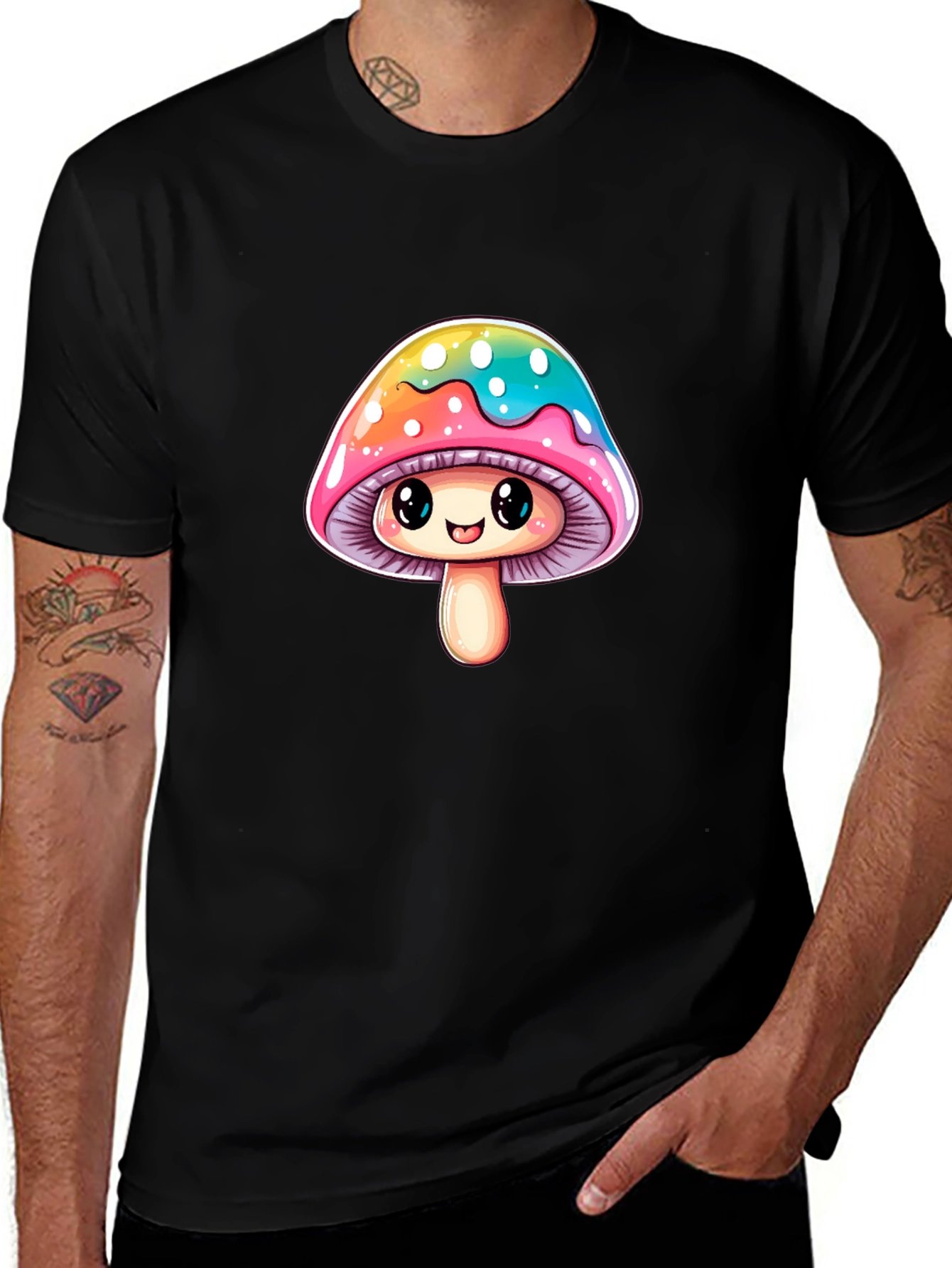Variant 28 of Cute Mushroom Graphic Tee - Unisex Black T-Shirt