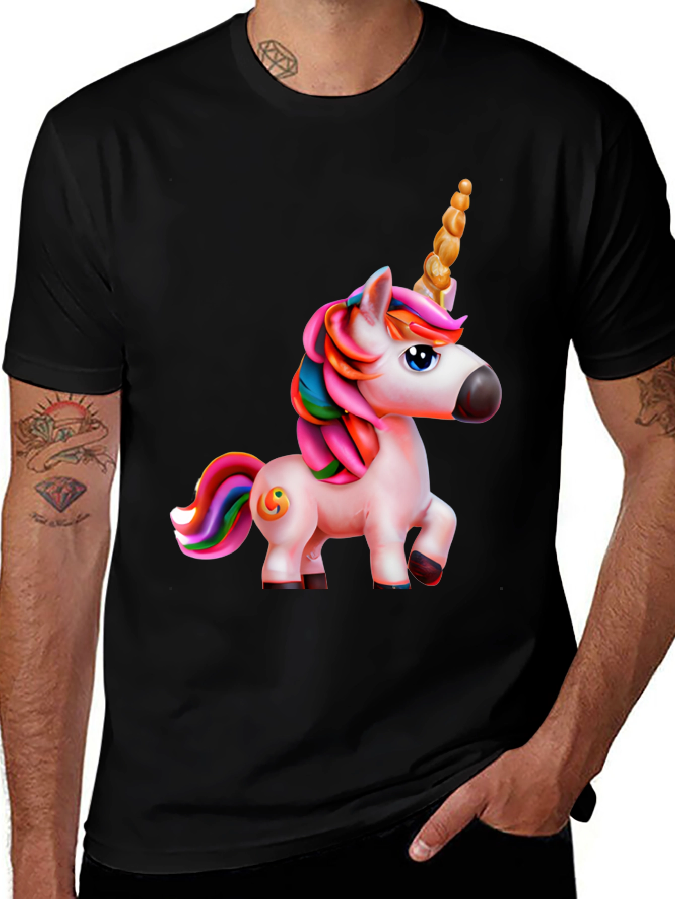 Black Unicorn Graphic Print Black T-Shirt main image