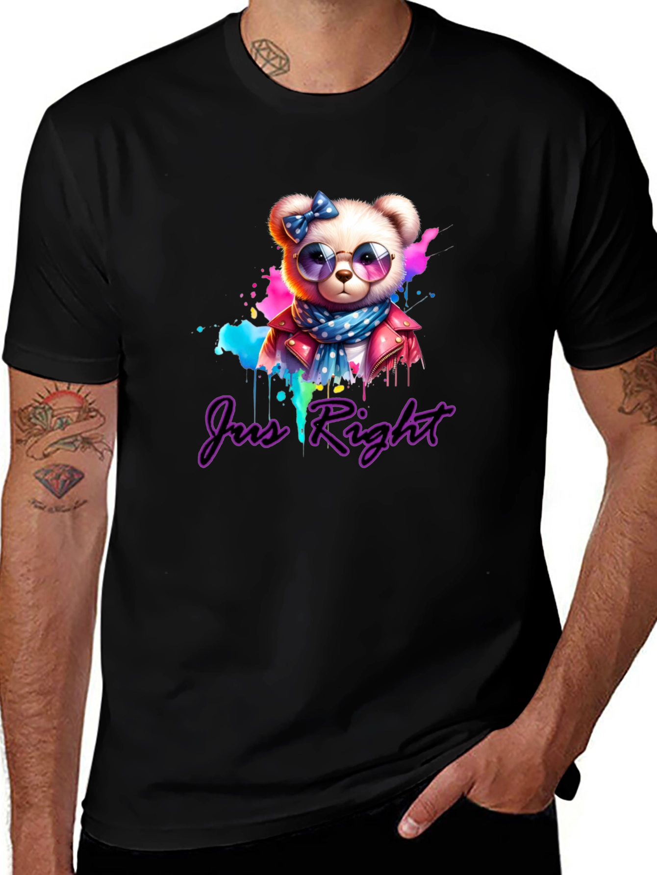 Just Right Bear Graphic Tee - Trendy Style