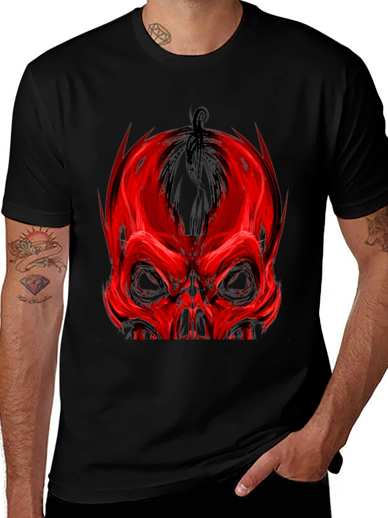 Variant 5 of Red Skull Graphic Print Black T-Shirt